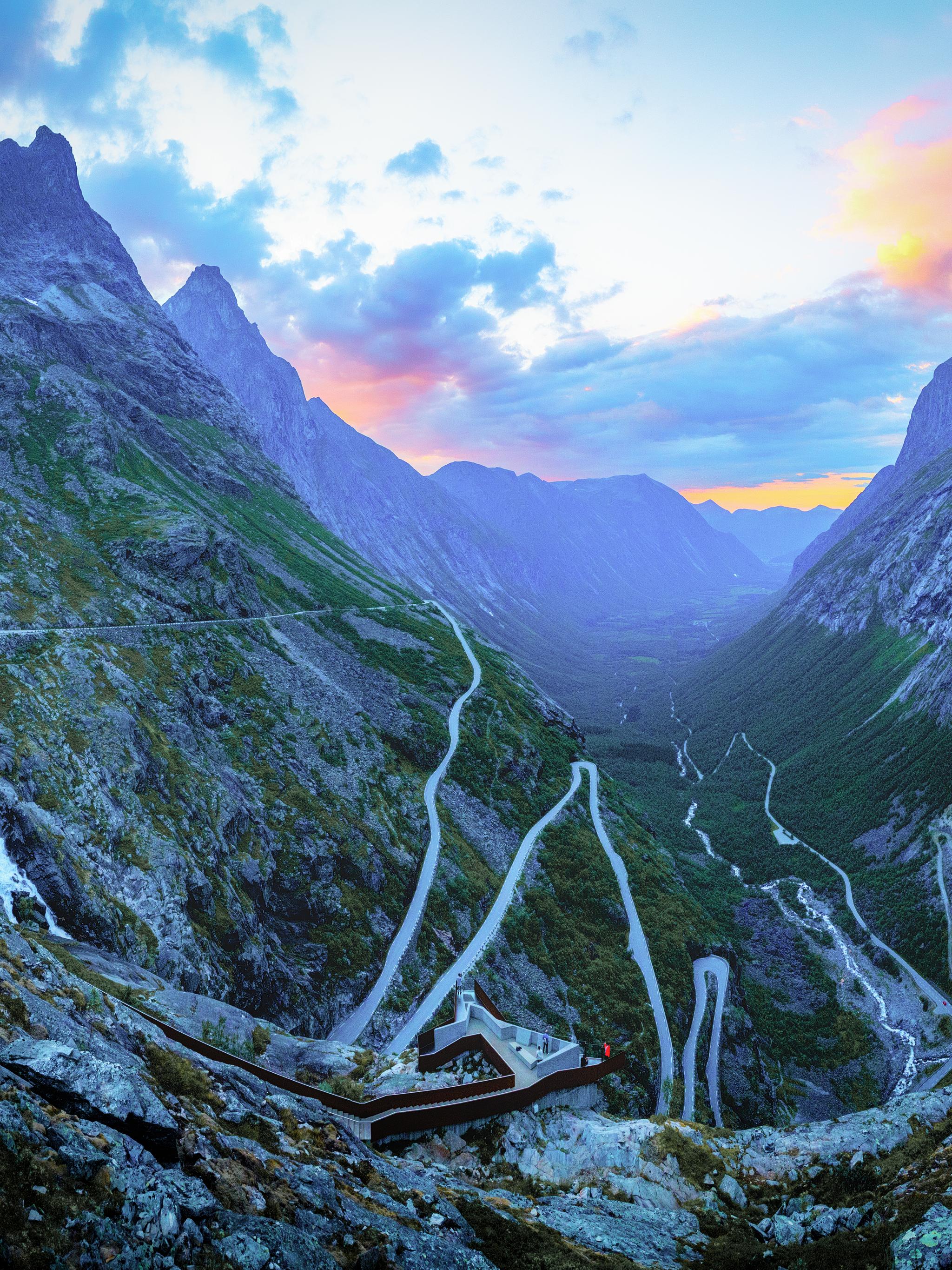 The trollstigen road in the evening