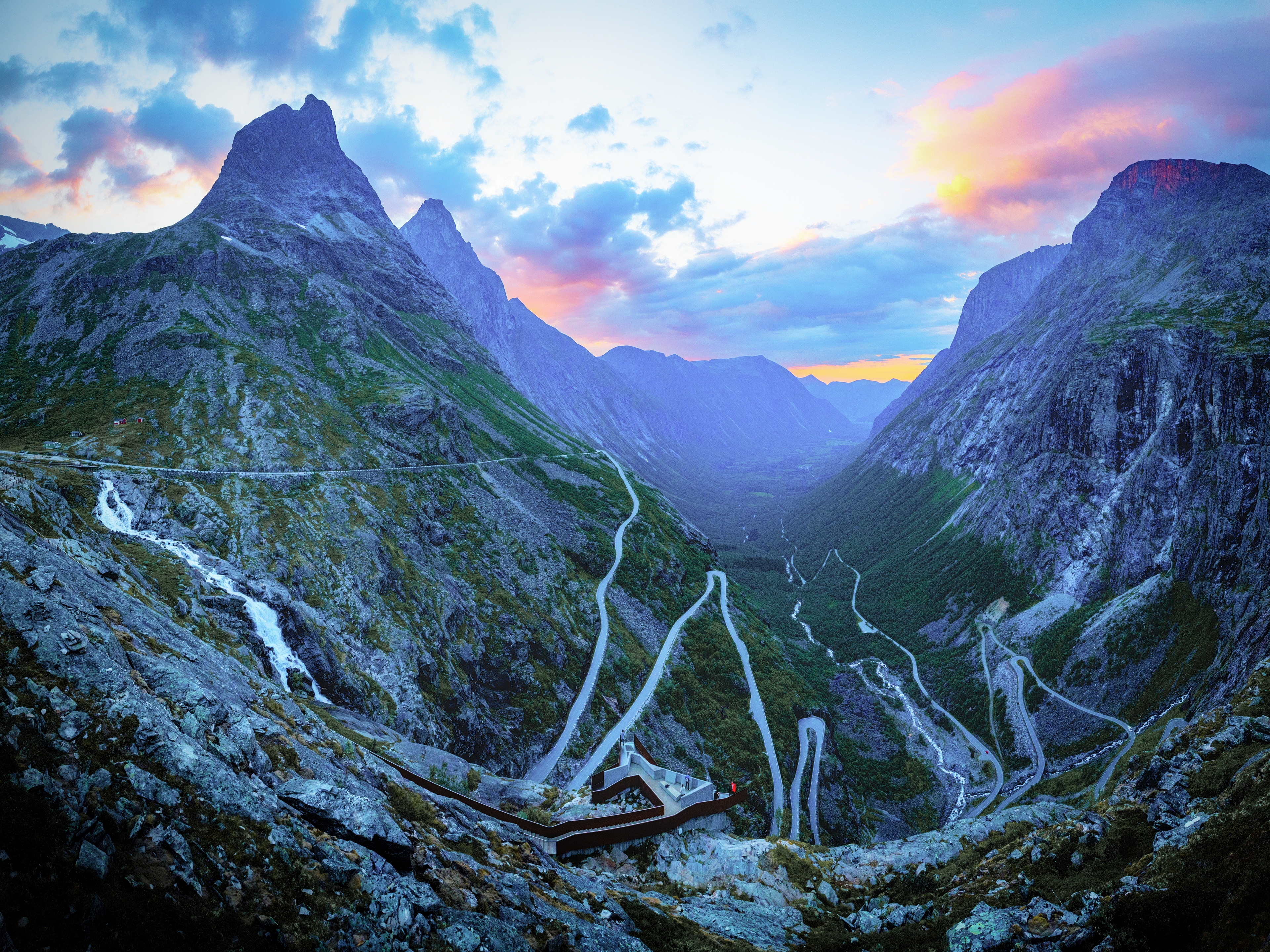 The trollstigen road in the evening