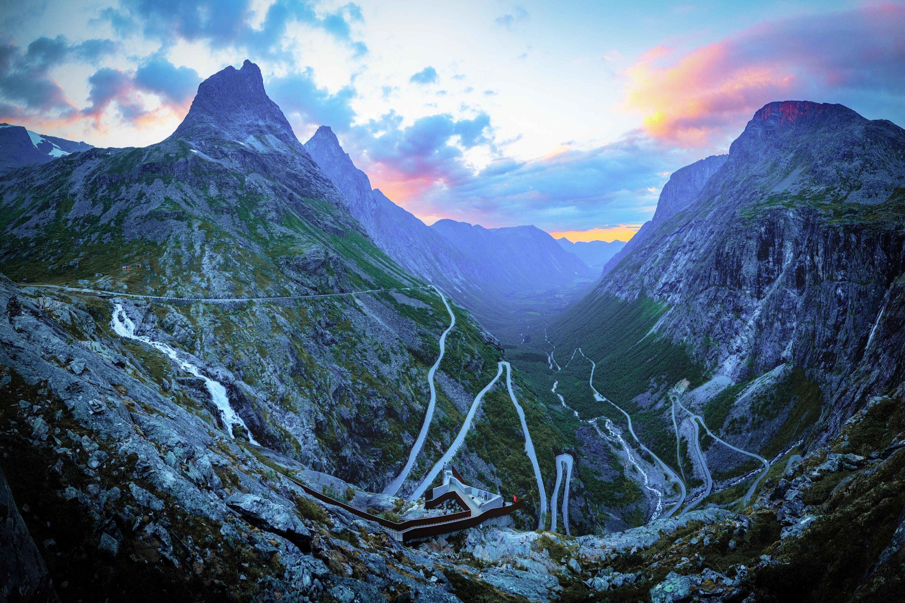 The trollstigen road in the evening