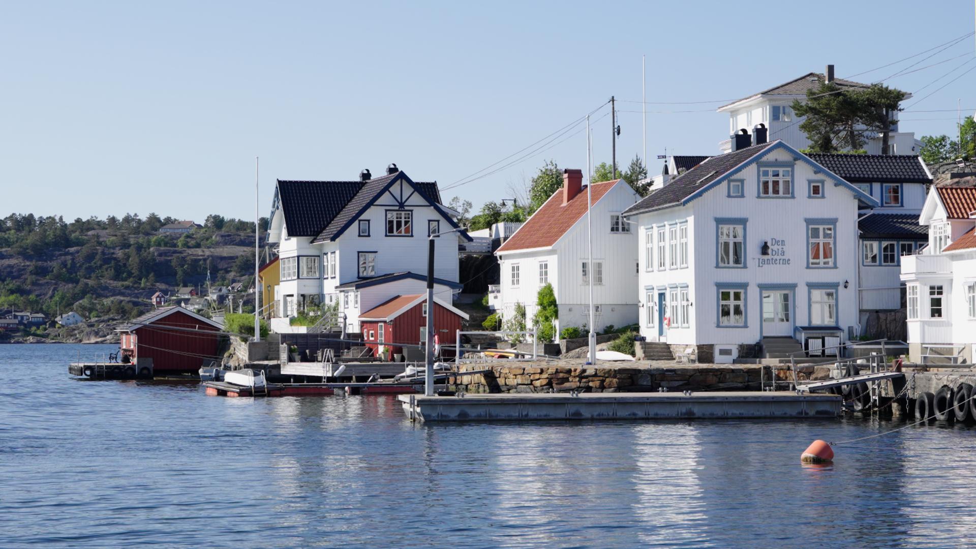 The Lyngør island community from the sea, Southern Norway