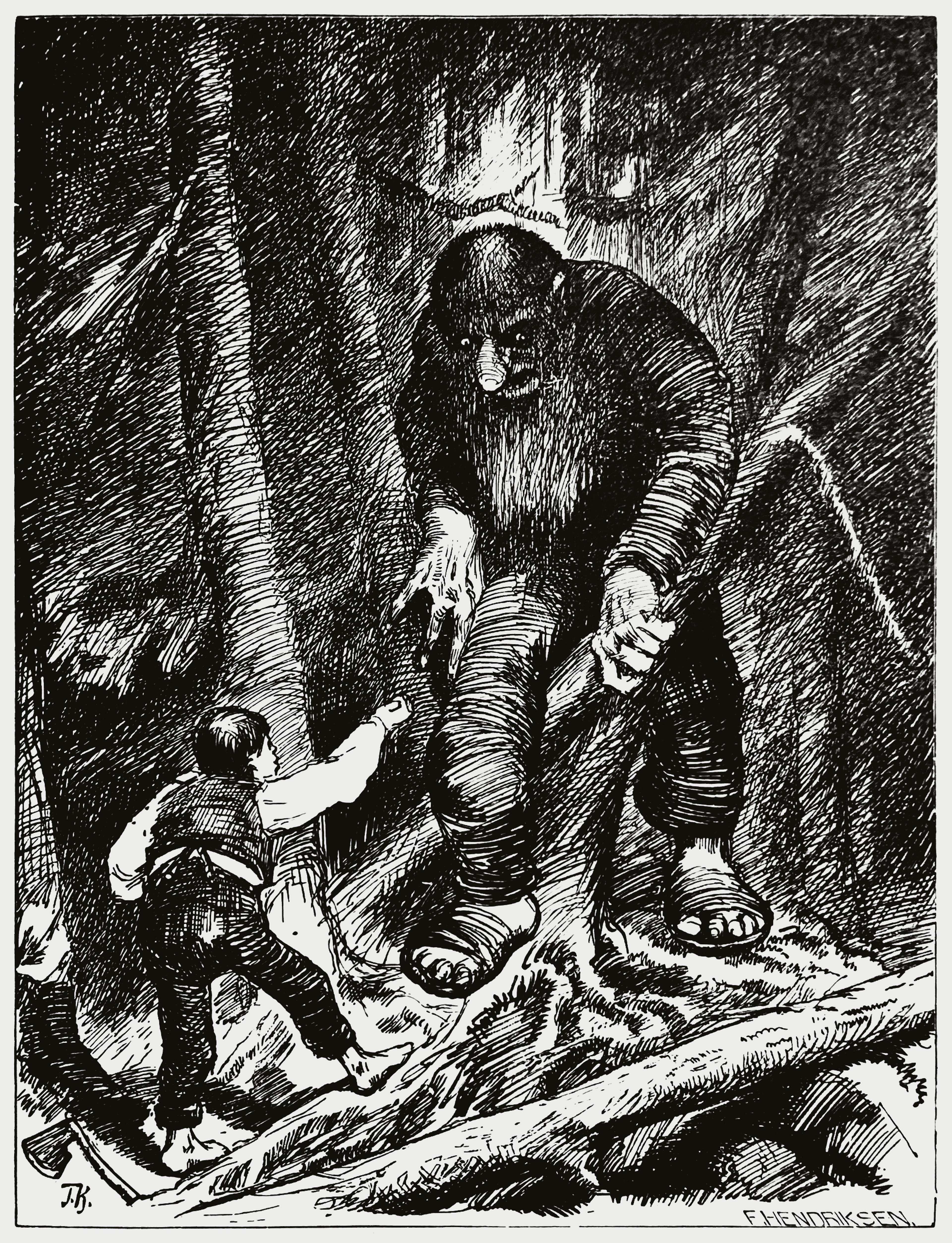 Illustration by Theodor Kittelsen of the fairy tale: "Askeladden som kappåt med trollet" by Asbjørnsen og Moe
