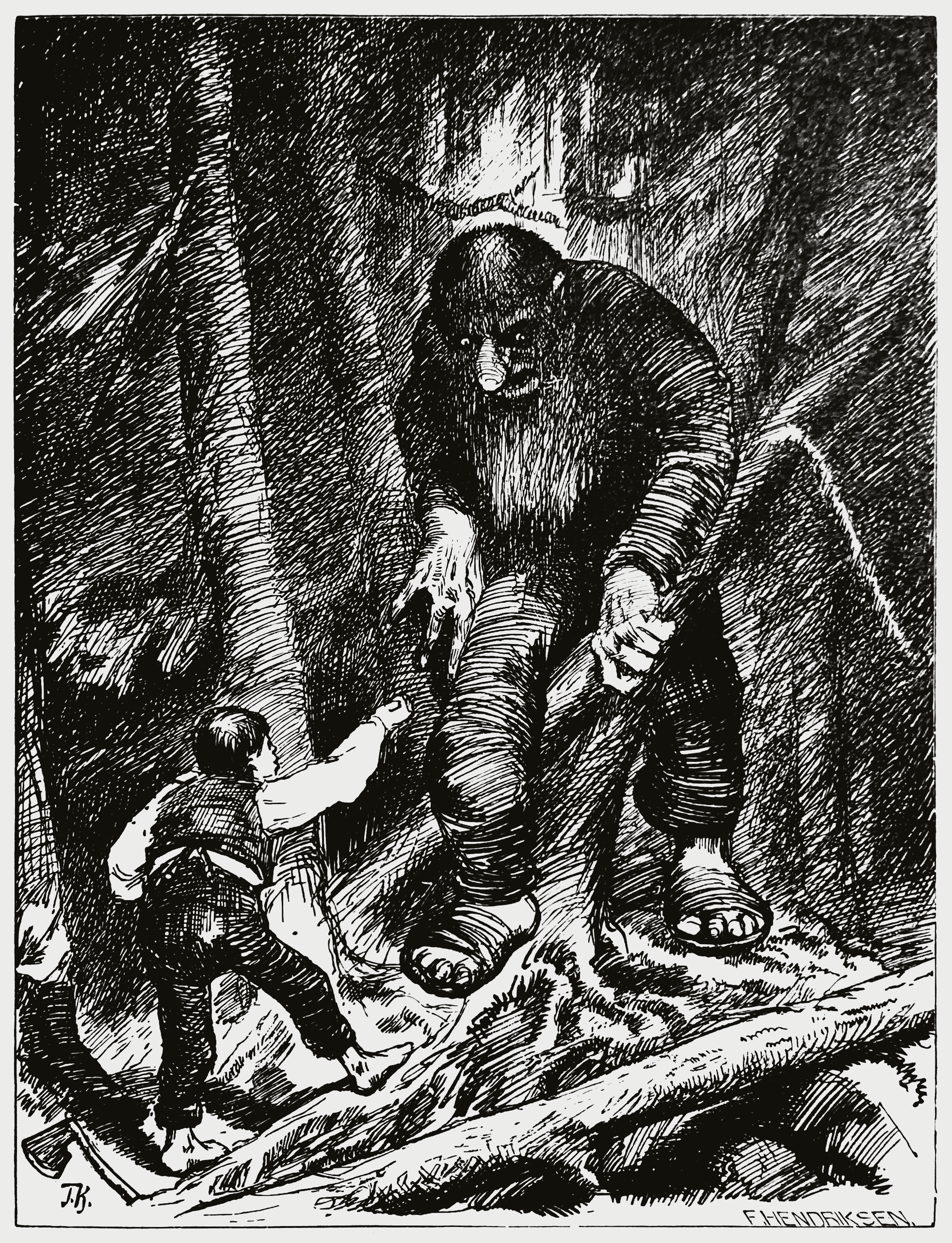 Illustration by Theodor Kittelsen of the fairy tale: "Askeladden som kappåt med trollet" by Asbjørnsen og Moe