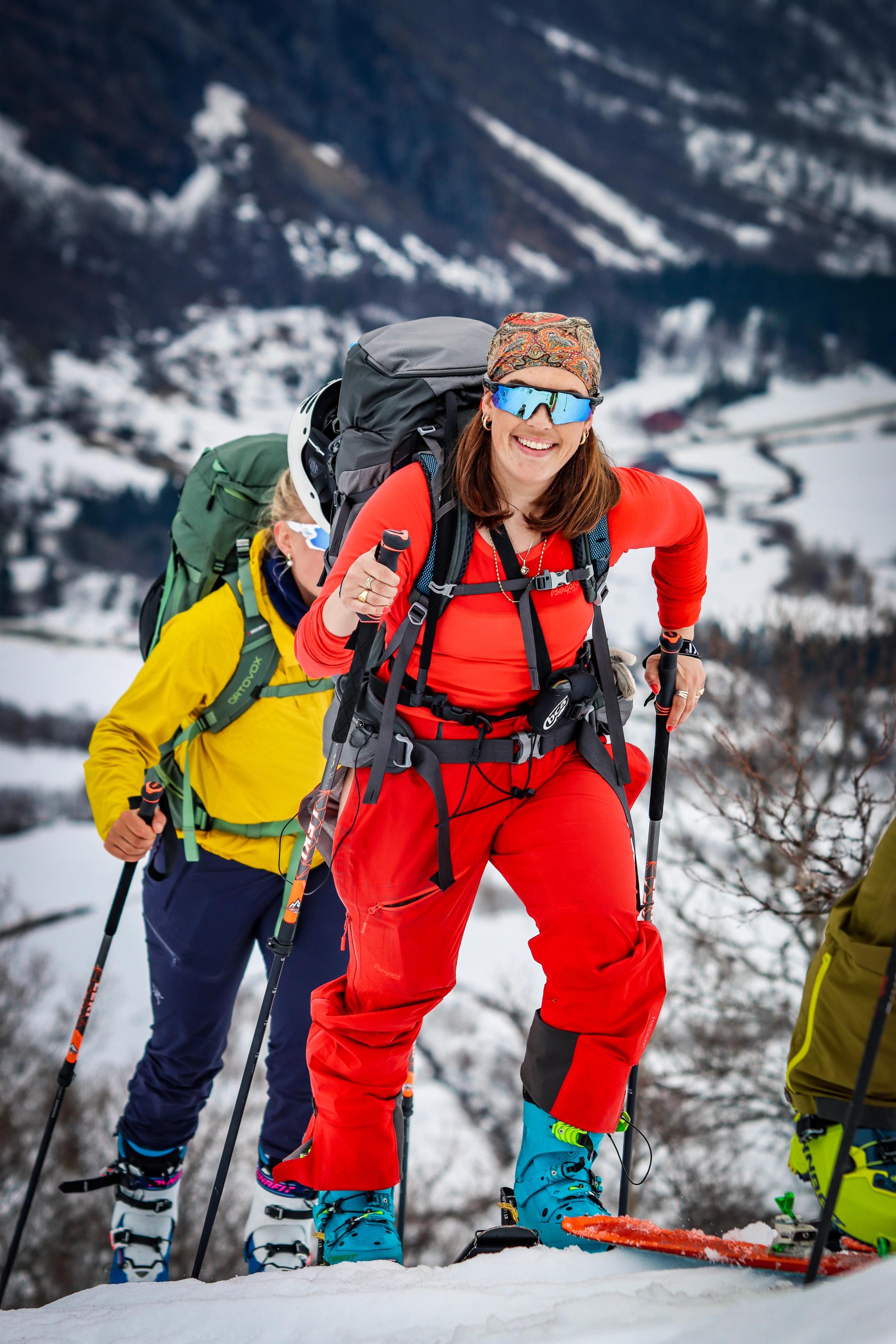 Two people going ski touring at Sunnmøre, Fjord Norway.