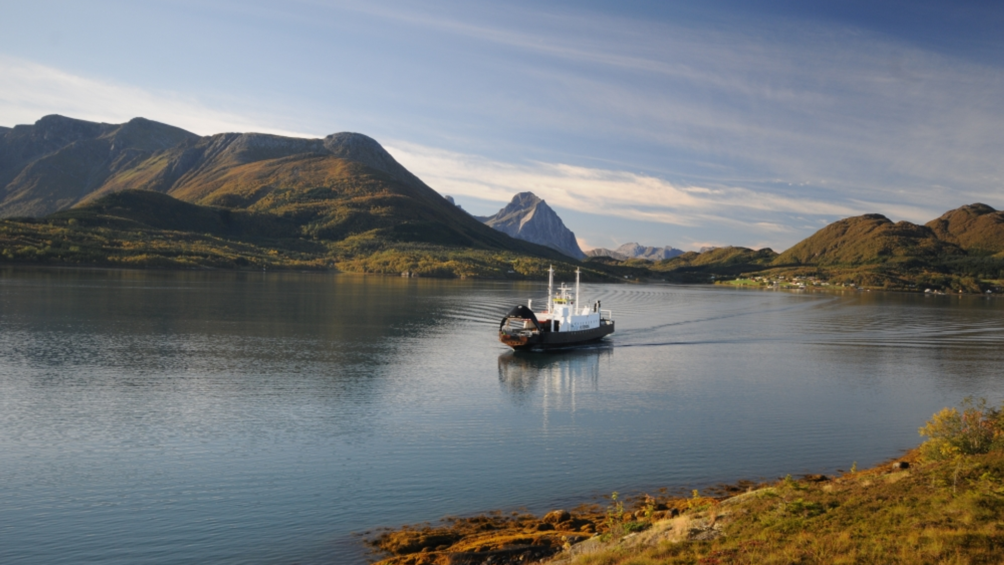 A ferry along Kystriksveien in Norway.