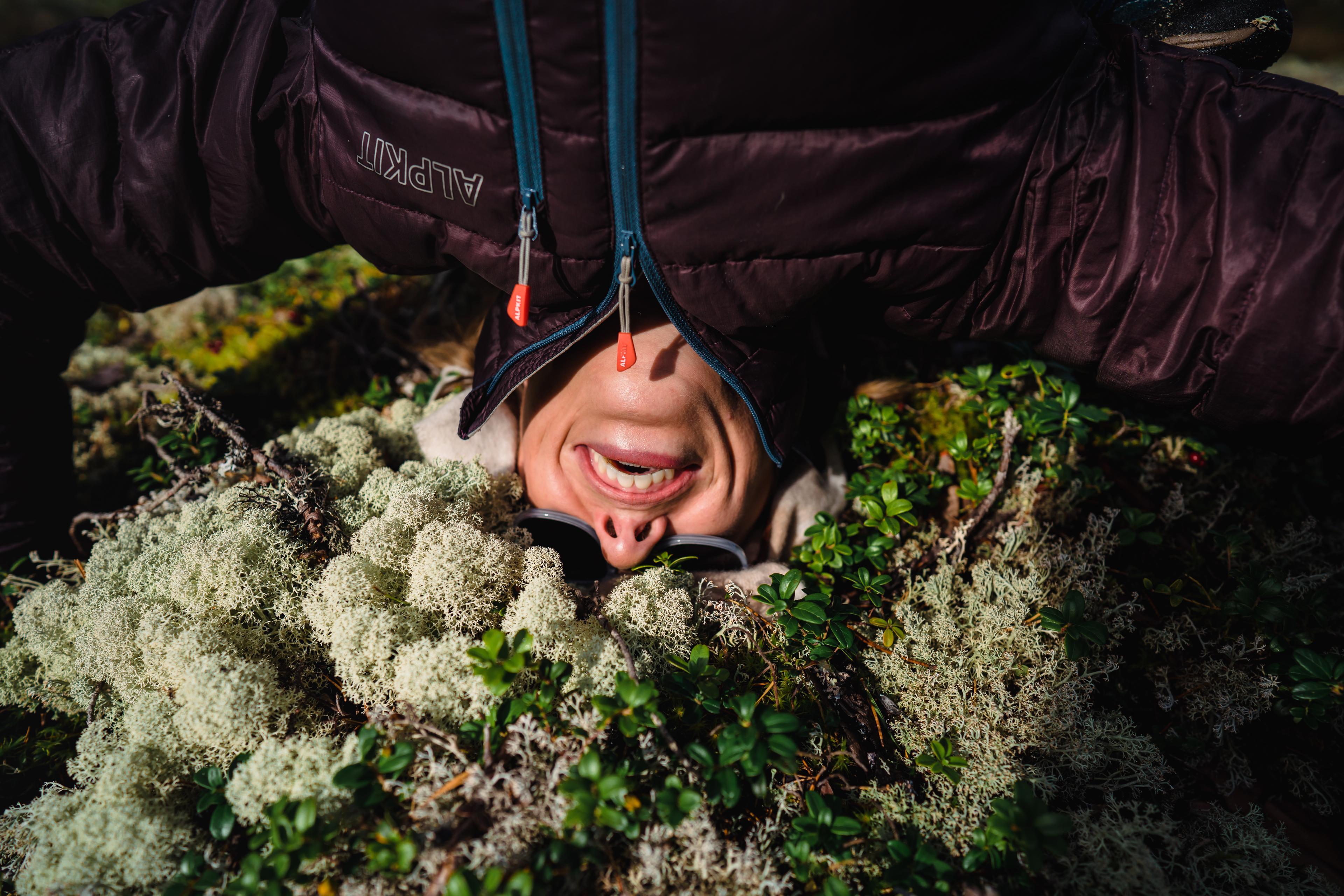 Woman having fun in the forest