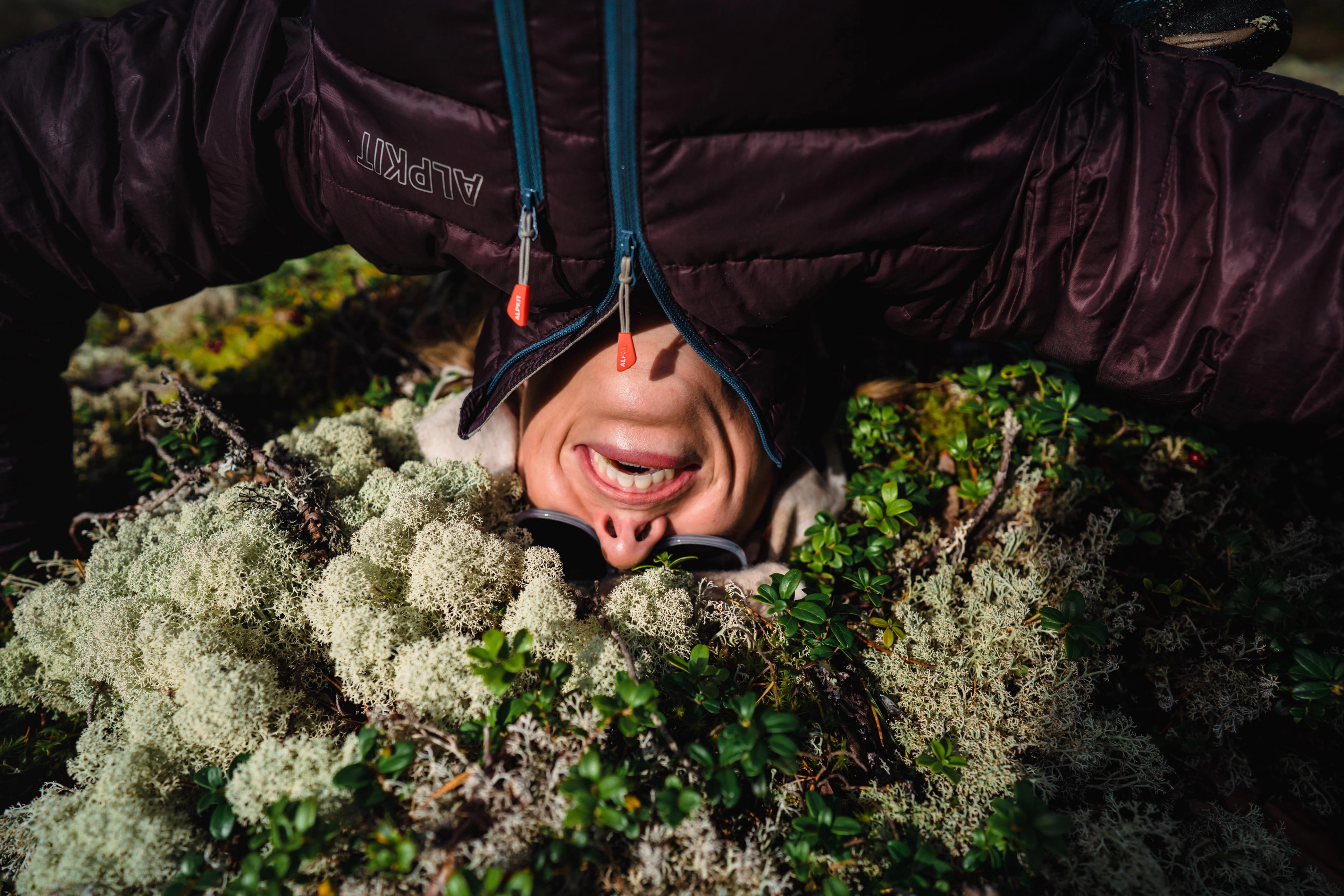 Woman having fun in the forest