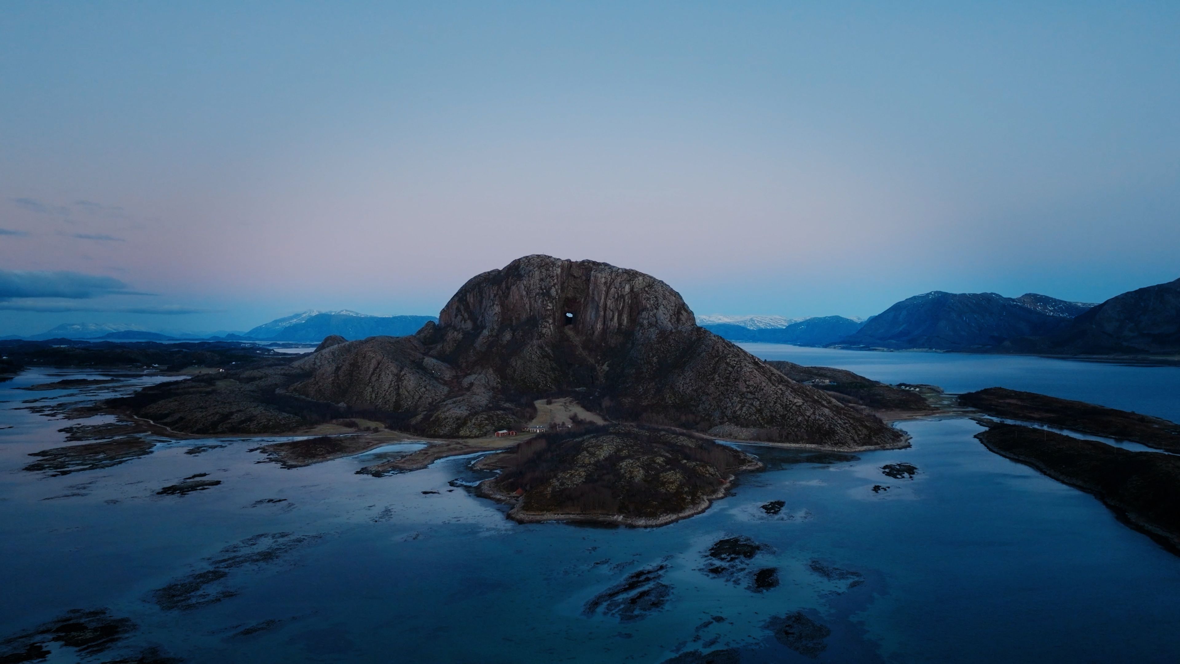 Drone view of the epic Torghatten
