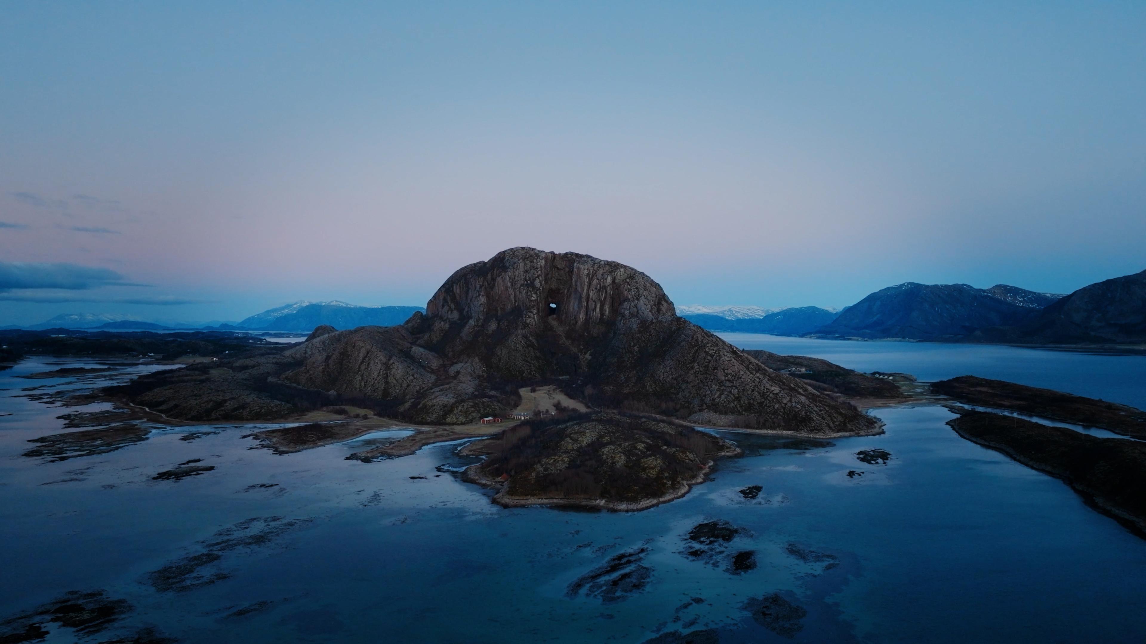 Drone view of the epic Torghatten