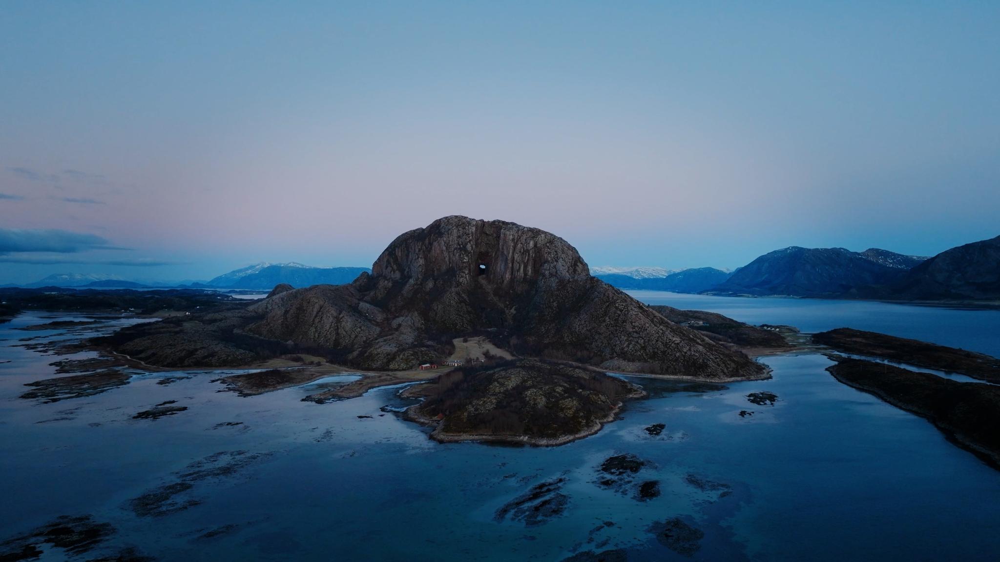 Drone view of the epic Torghatten