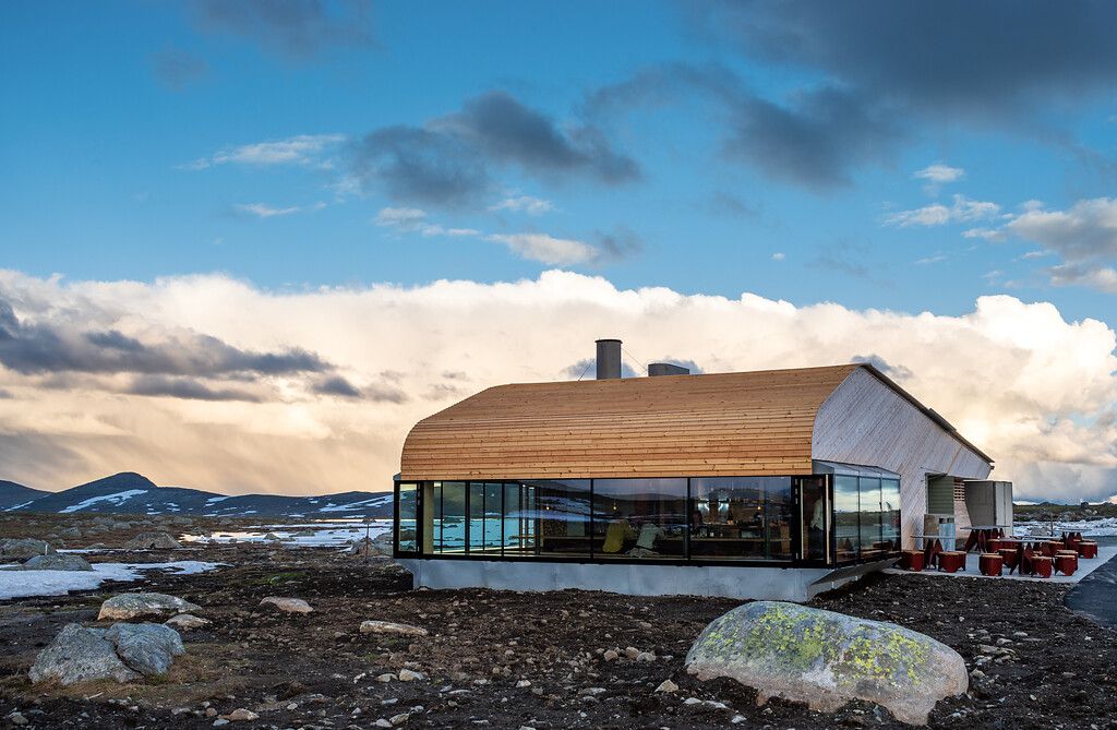 Flye 1389 along Valdresflye Norwegian scenic routes in Jotunheimen mountains