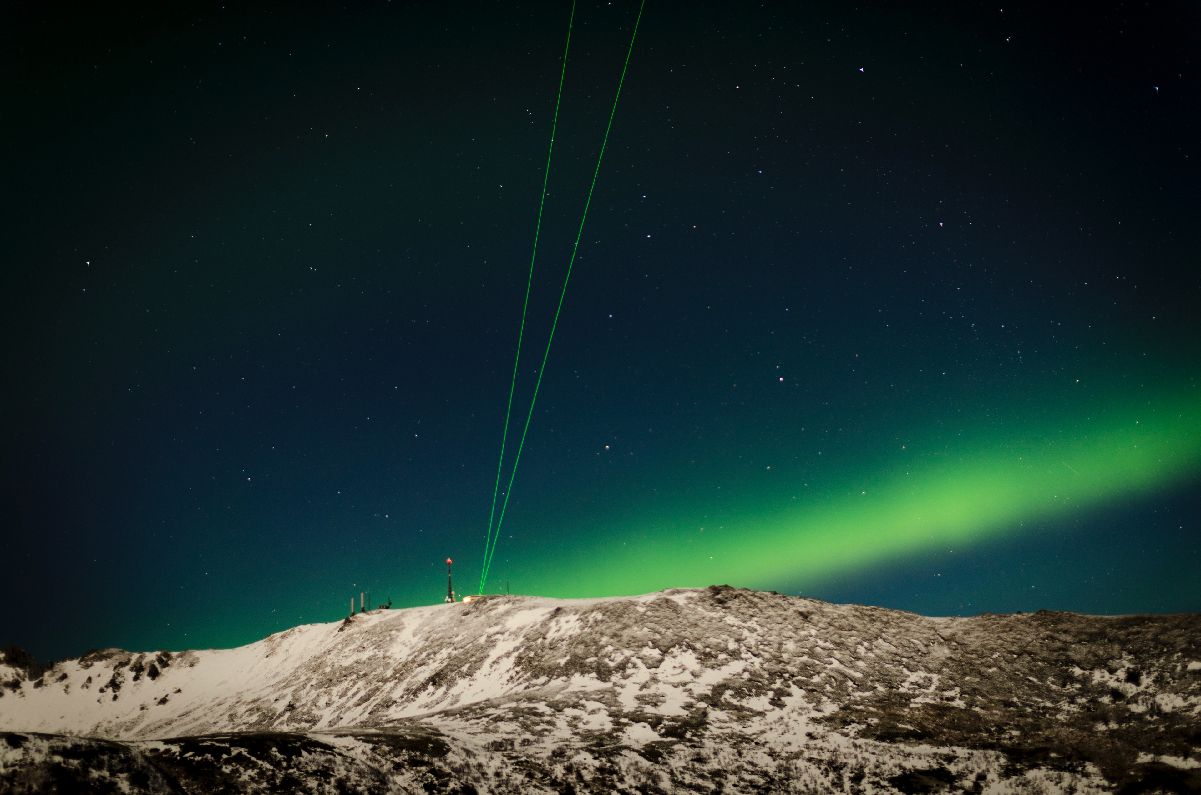 The atmosphere observatory ALOMAR with lidar lasers, on the mountain Ramnan next to Andøya Space