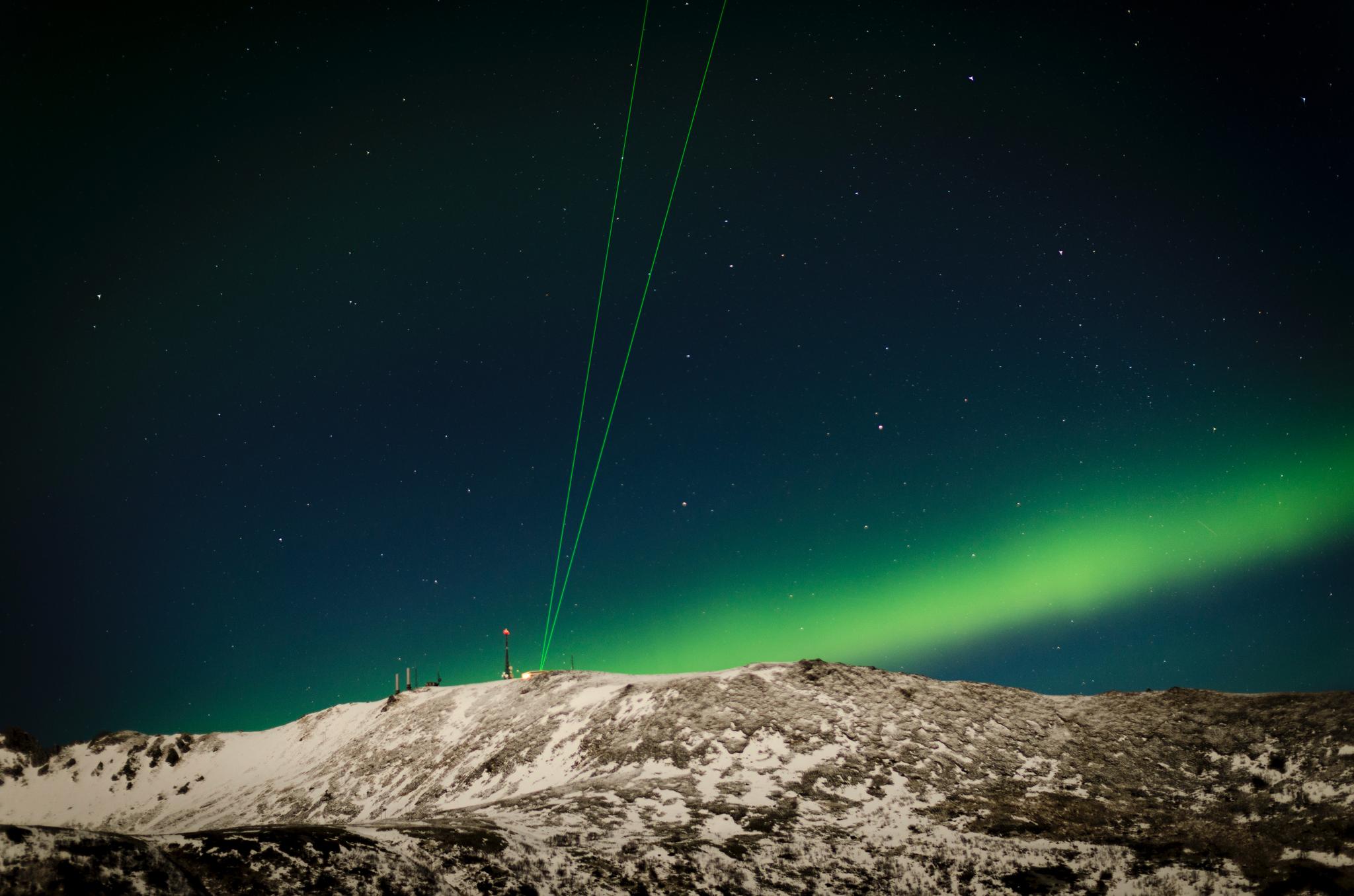 The atmosphere observatory ALOMAR with lidar lasers, on the mountain Ramnan next to Andøya Space