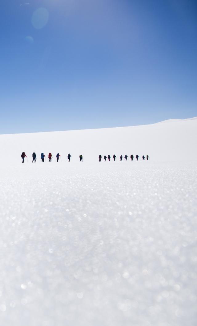 People skiing on Jostedalsbreen glacier