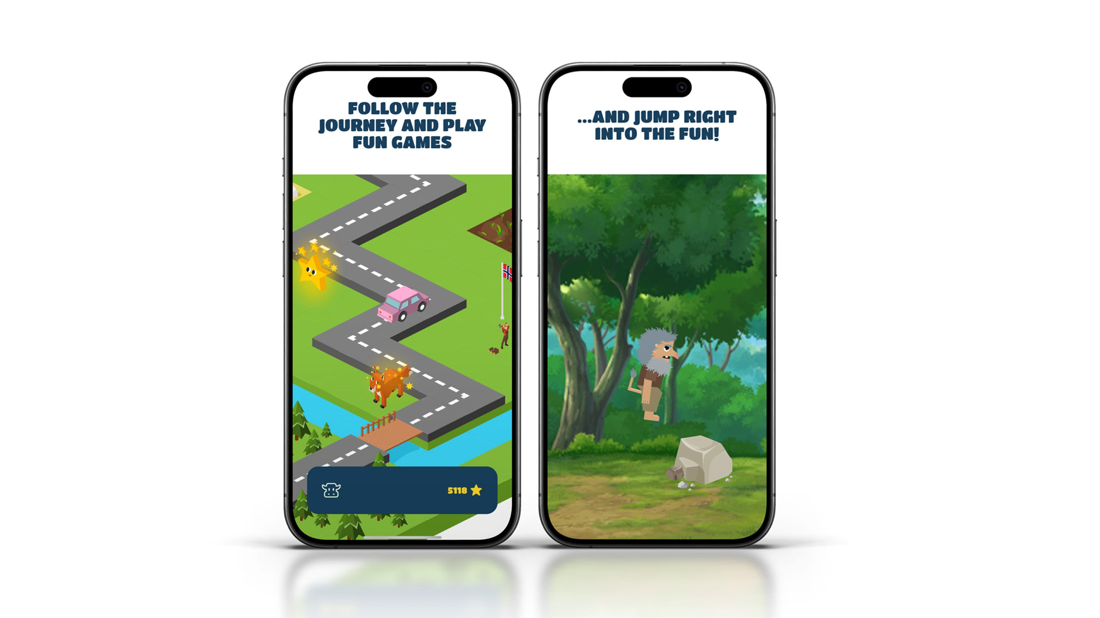 Phone screens showing the games on the Fairytale Finder app