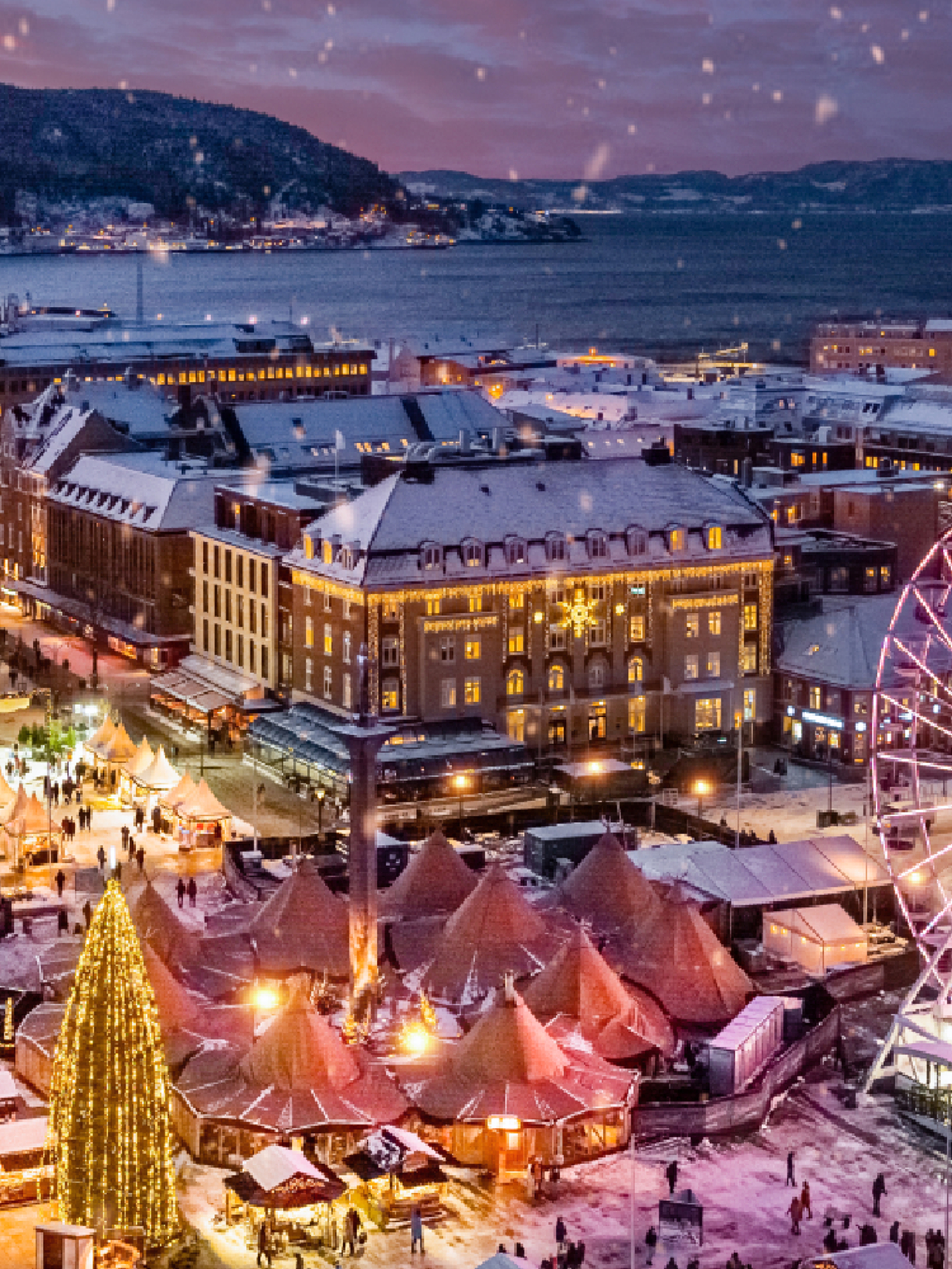 The Christmas market in Trondheim seen from above, Trøndelag, Norway.