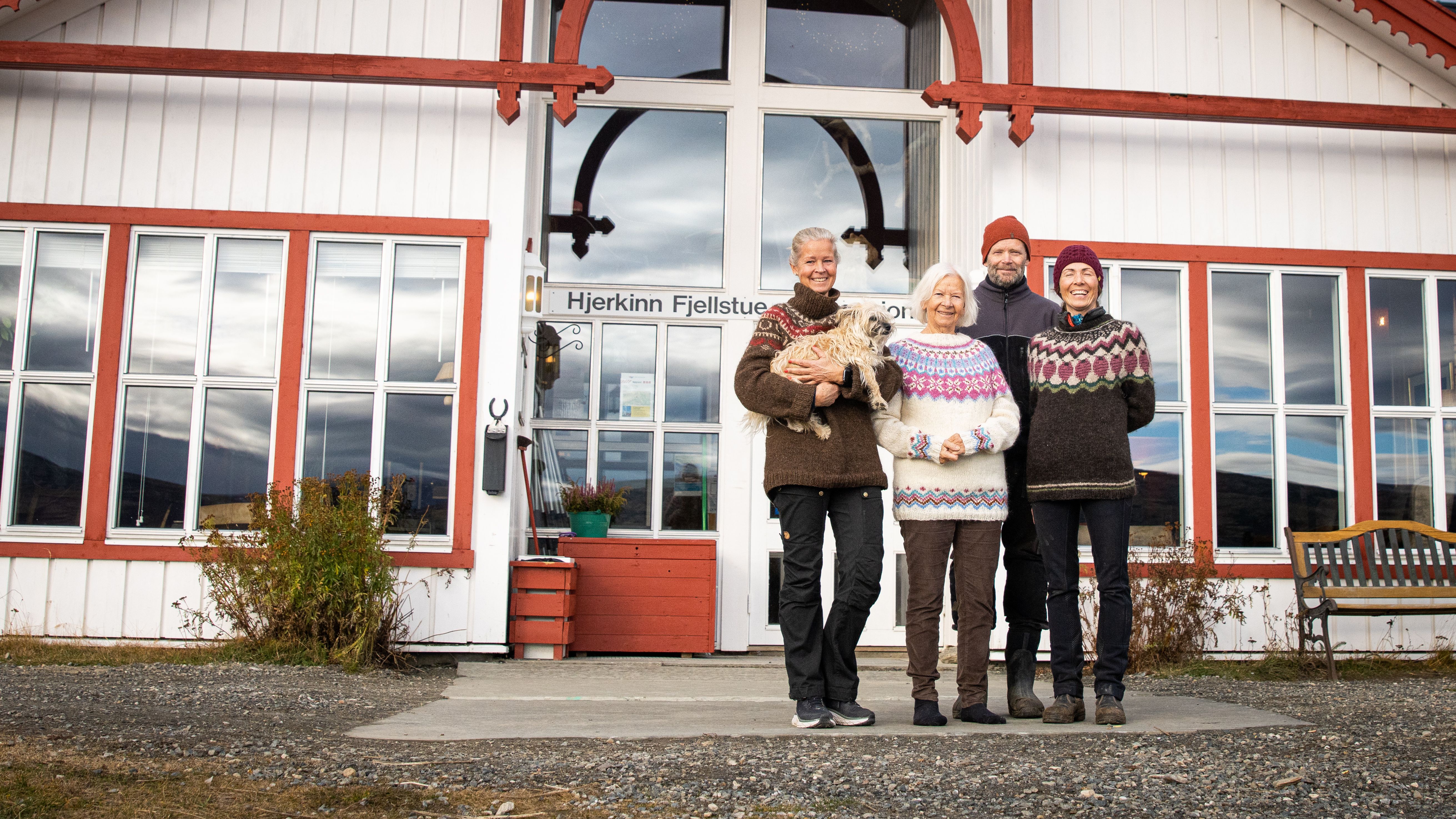 The Hjerkinn family outside of Hjerkinn Fjellstue, mountain lodge.