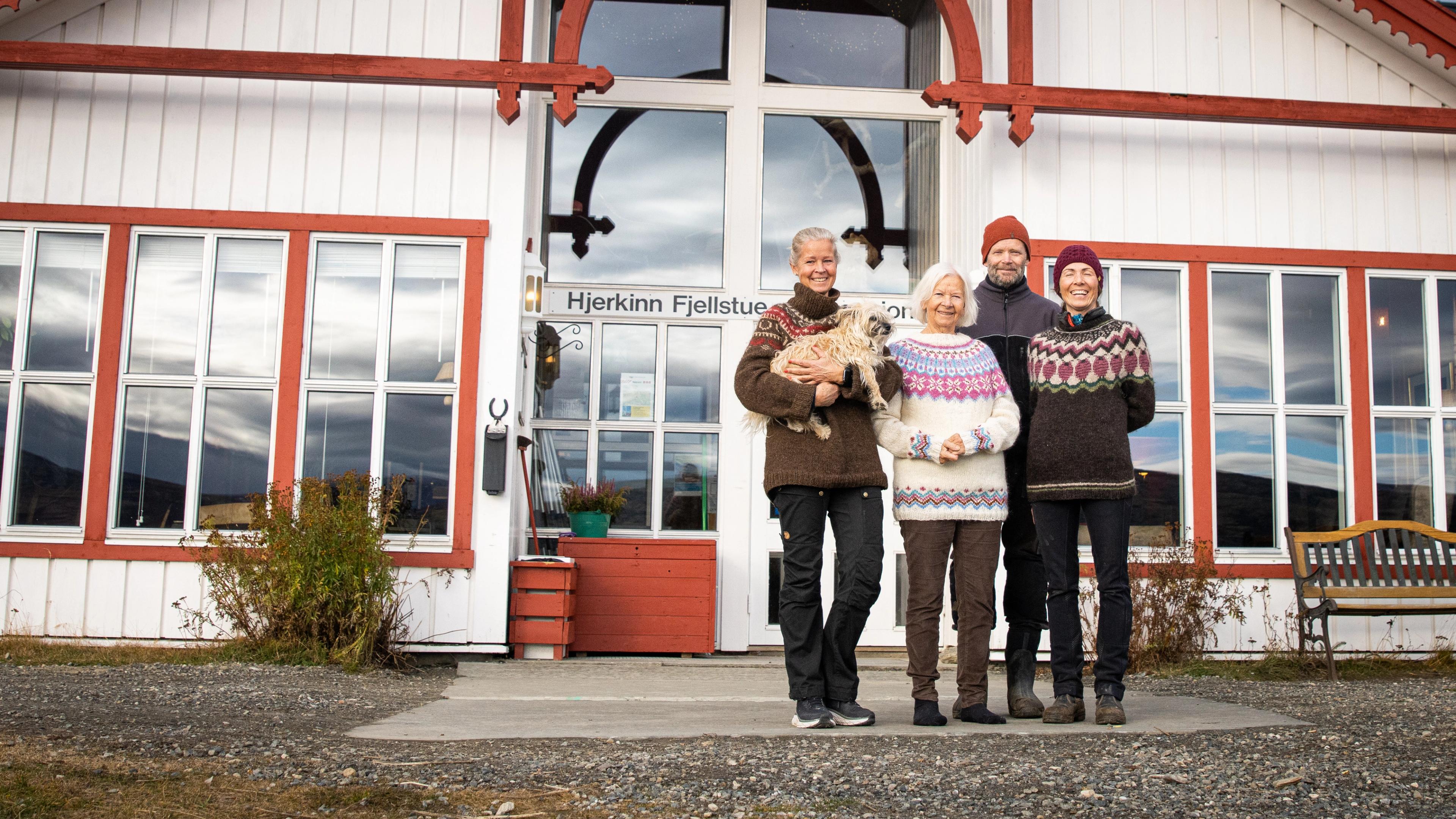 The Hjerkinn family outside of Hjerkinn Fjellstue, mountain lodge.