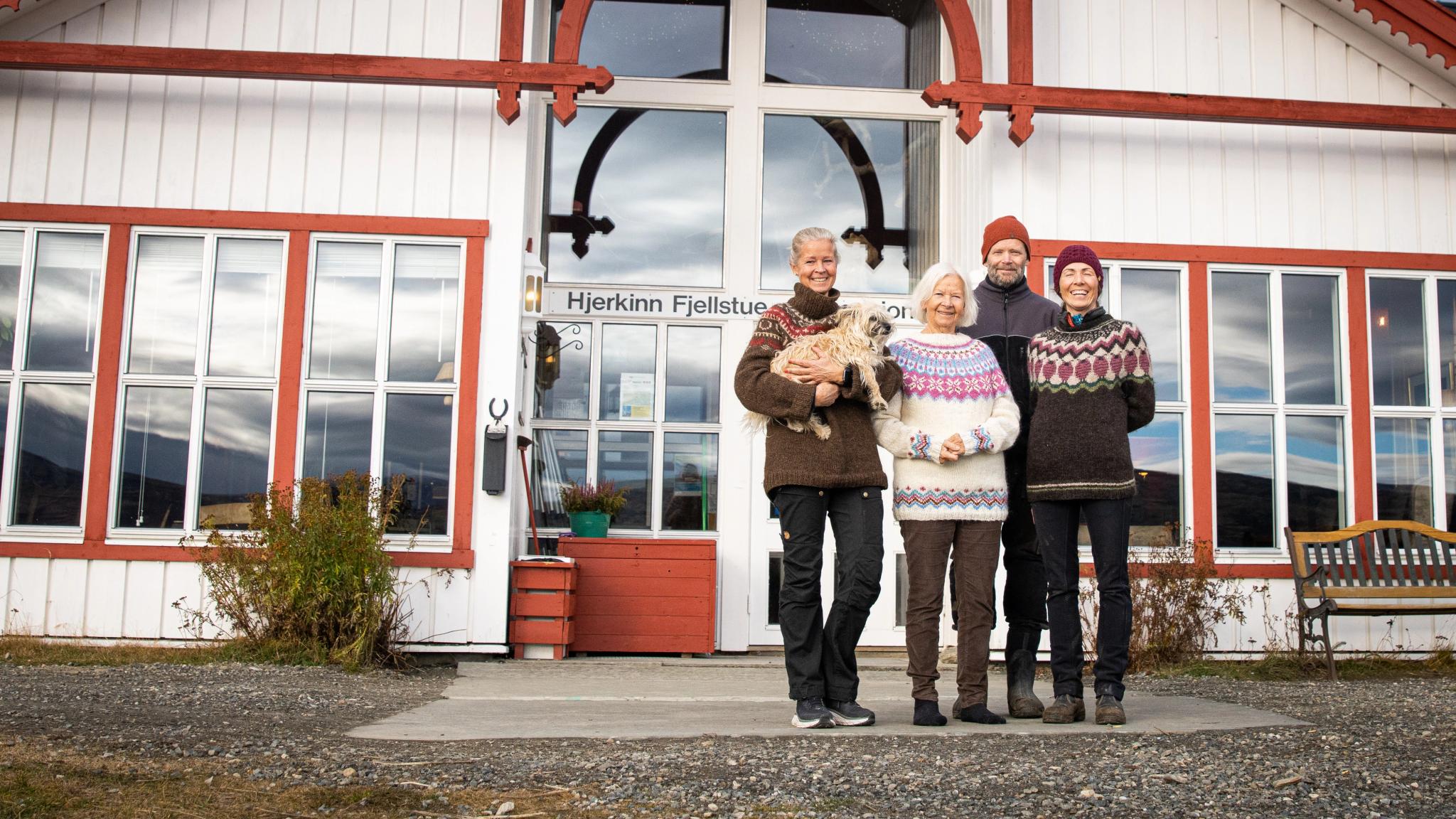 The Hjerkinn family outside of Hjerkinn Fjellstue, mountain lodge.