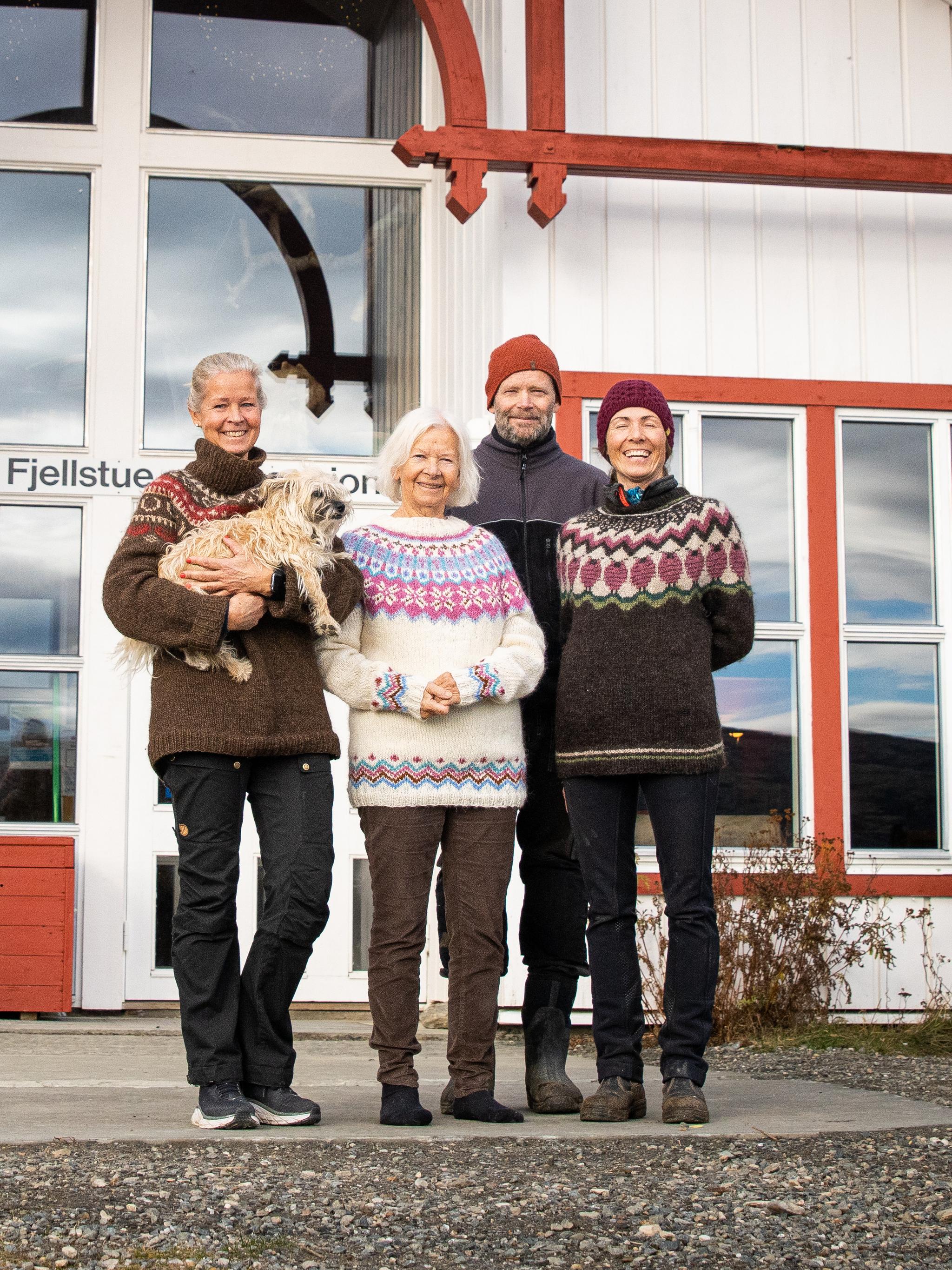 The Hjerkinn family outside of Hjerkinn Fjellstue, mountain lodge.