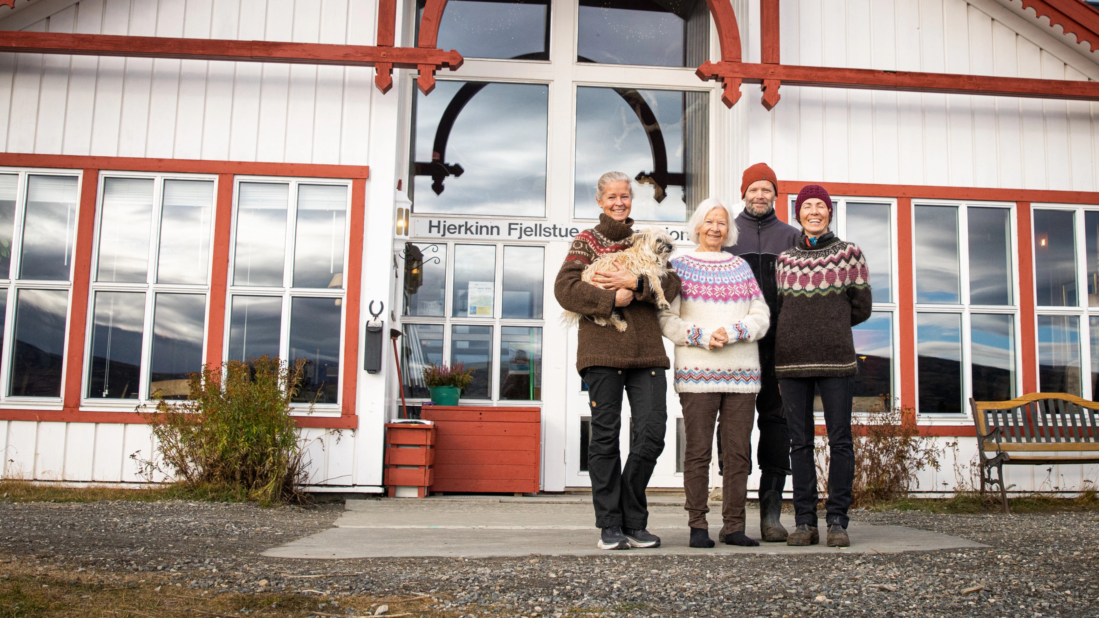 The Hjerkinn family outside of Hjerkinn Fjellstue, mountain lodge.