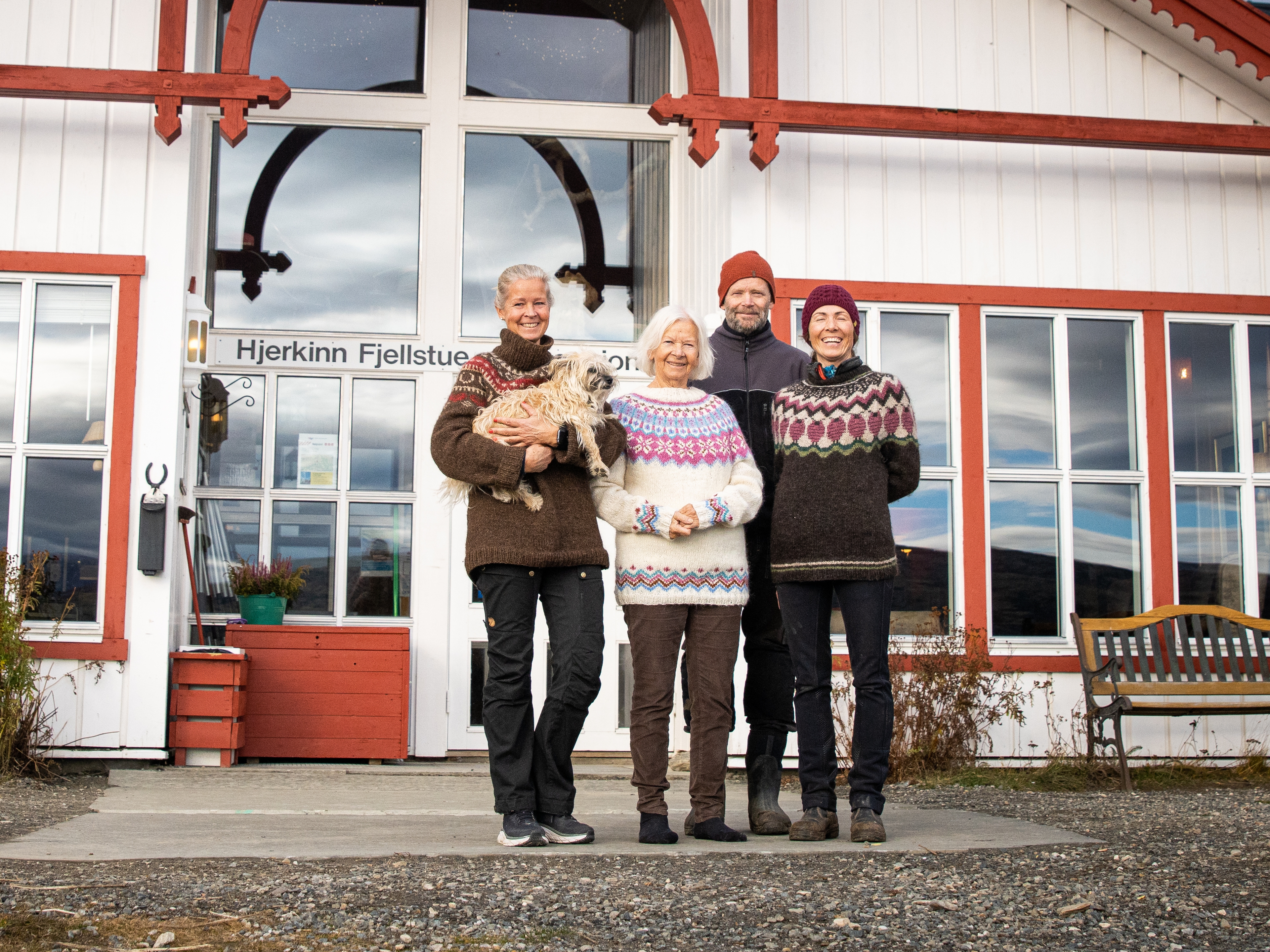 The Hjerkinn family outside of Hjerkinn Fjellstue, mountain lodge.