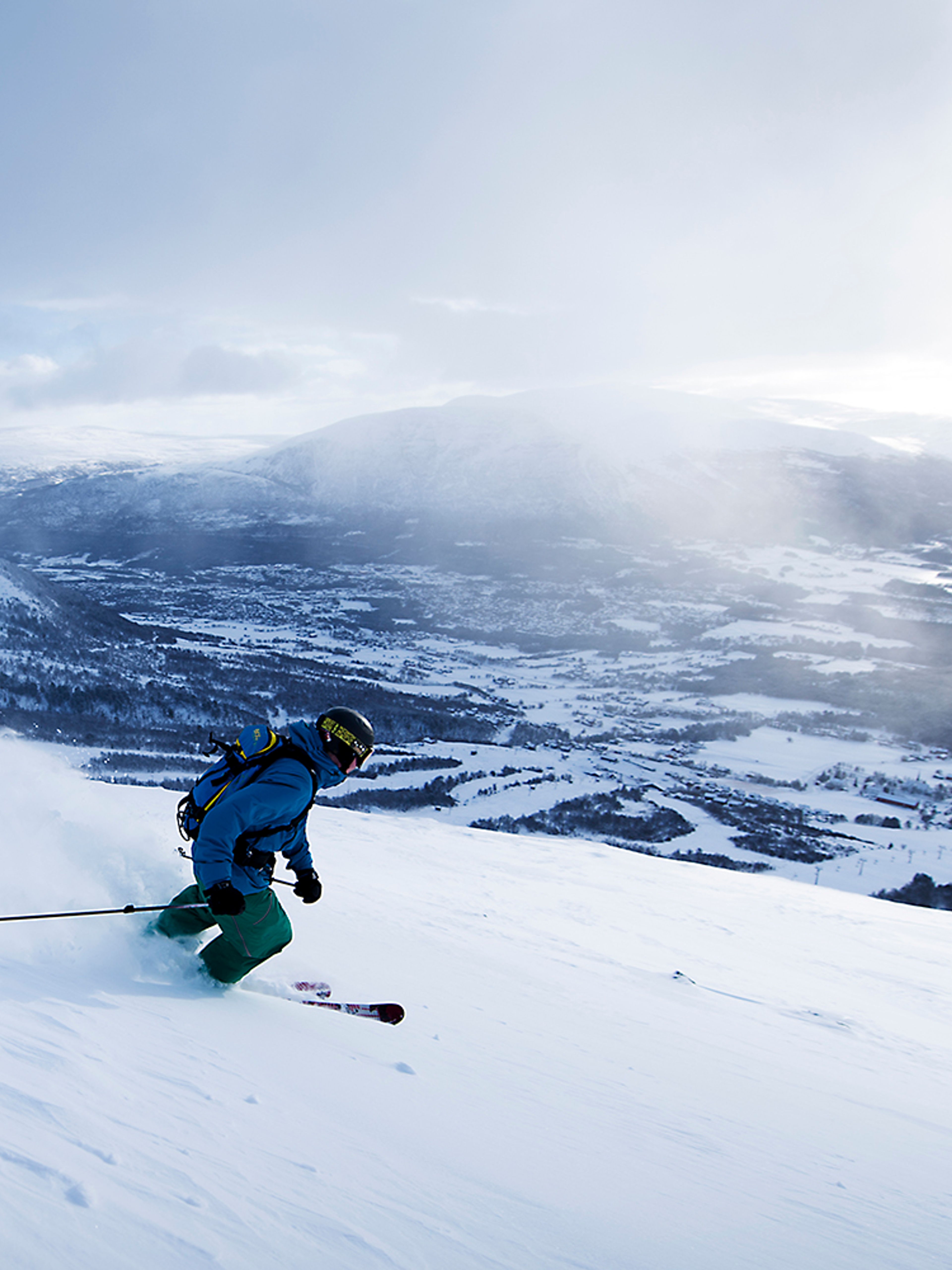 Alpine skier in Oppdal ski centre, Trøndelag, Norway