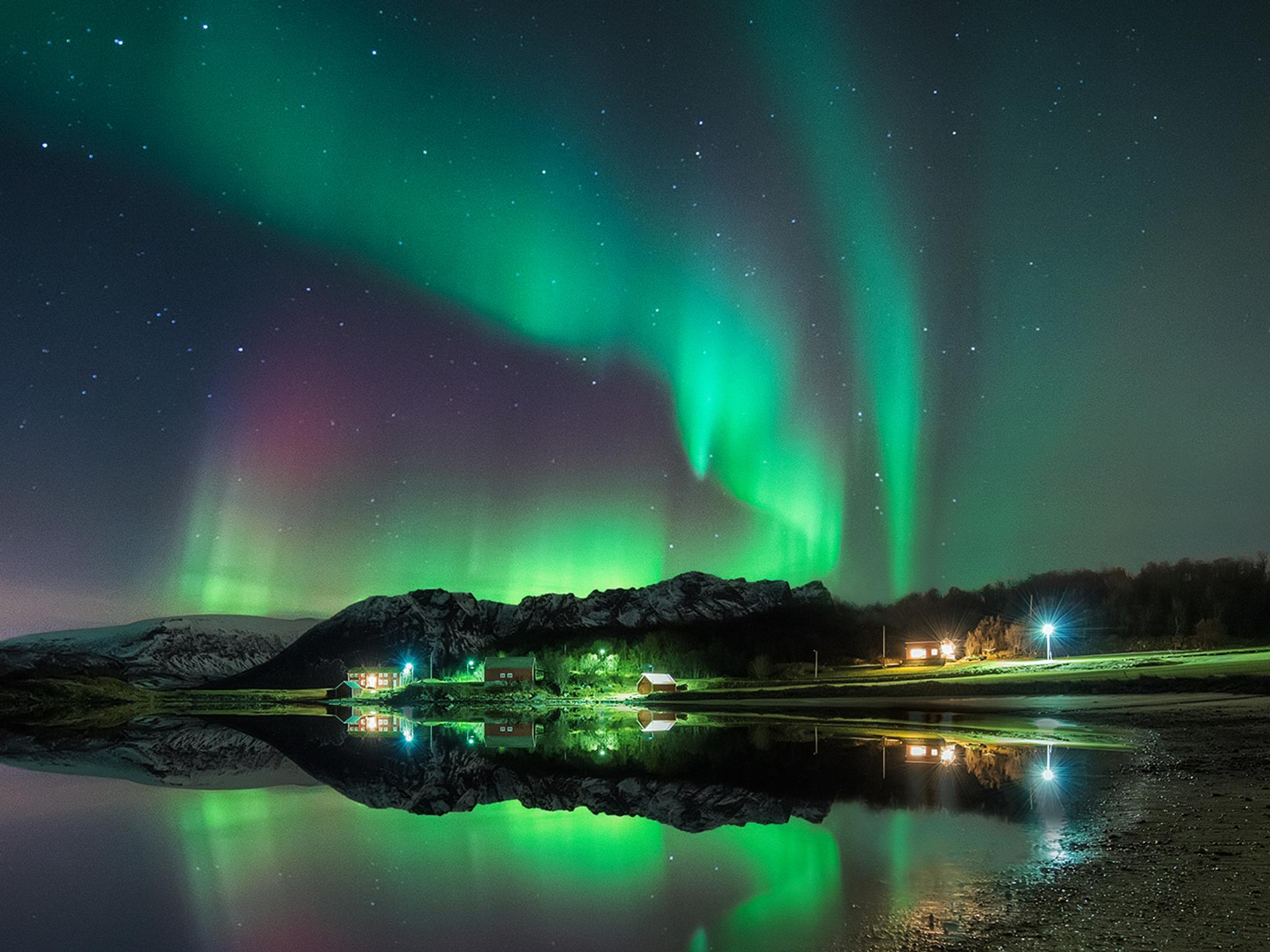 Northern lights over Elgenes in Harstad, Northern Norway