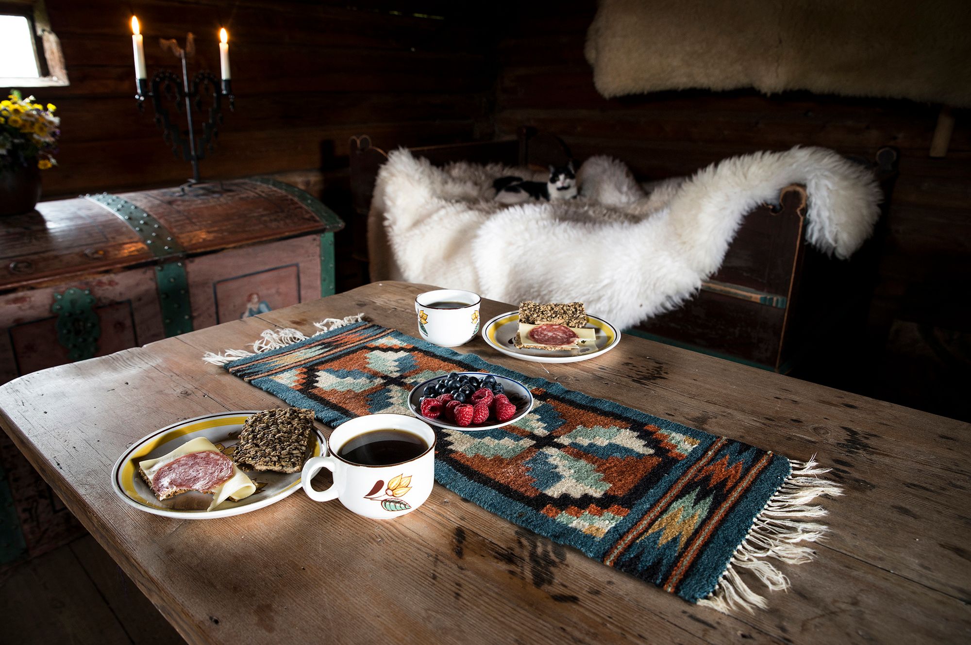Breakfast at Sygard Grytting pilgrim farm in Gudbrandsdalen, Eastern Norway