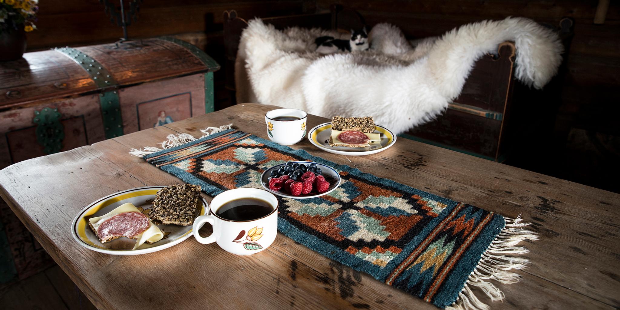 Breakfast at Sygard Grytting pilgrim farm in Gudbrandsdalen, Eastern Norway