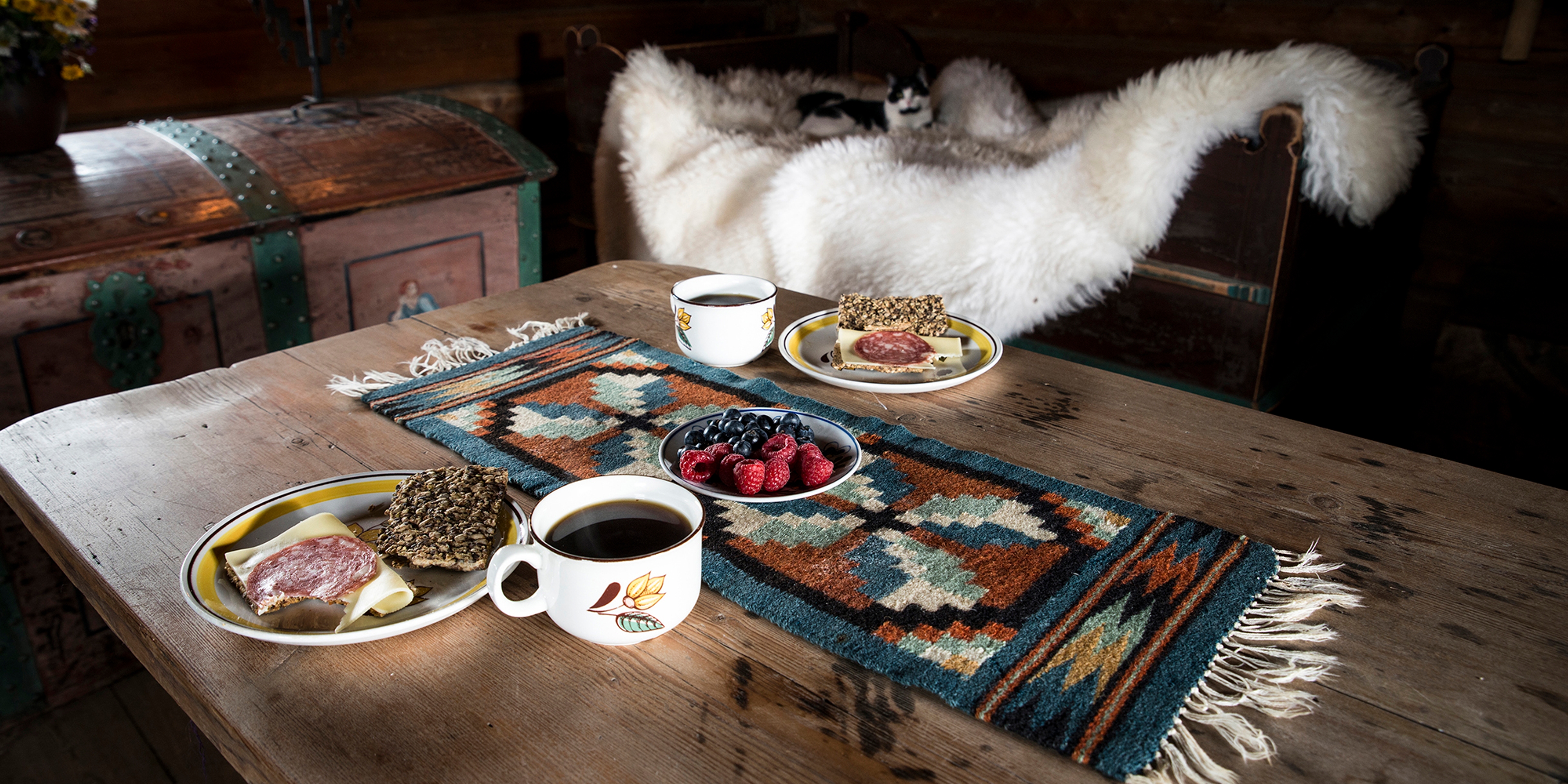 Breakfast at Sygard Grytting pilgrim farm in Gudbrandsdalen, Eastern Norway