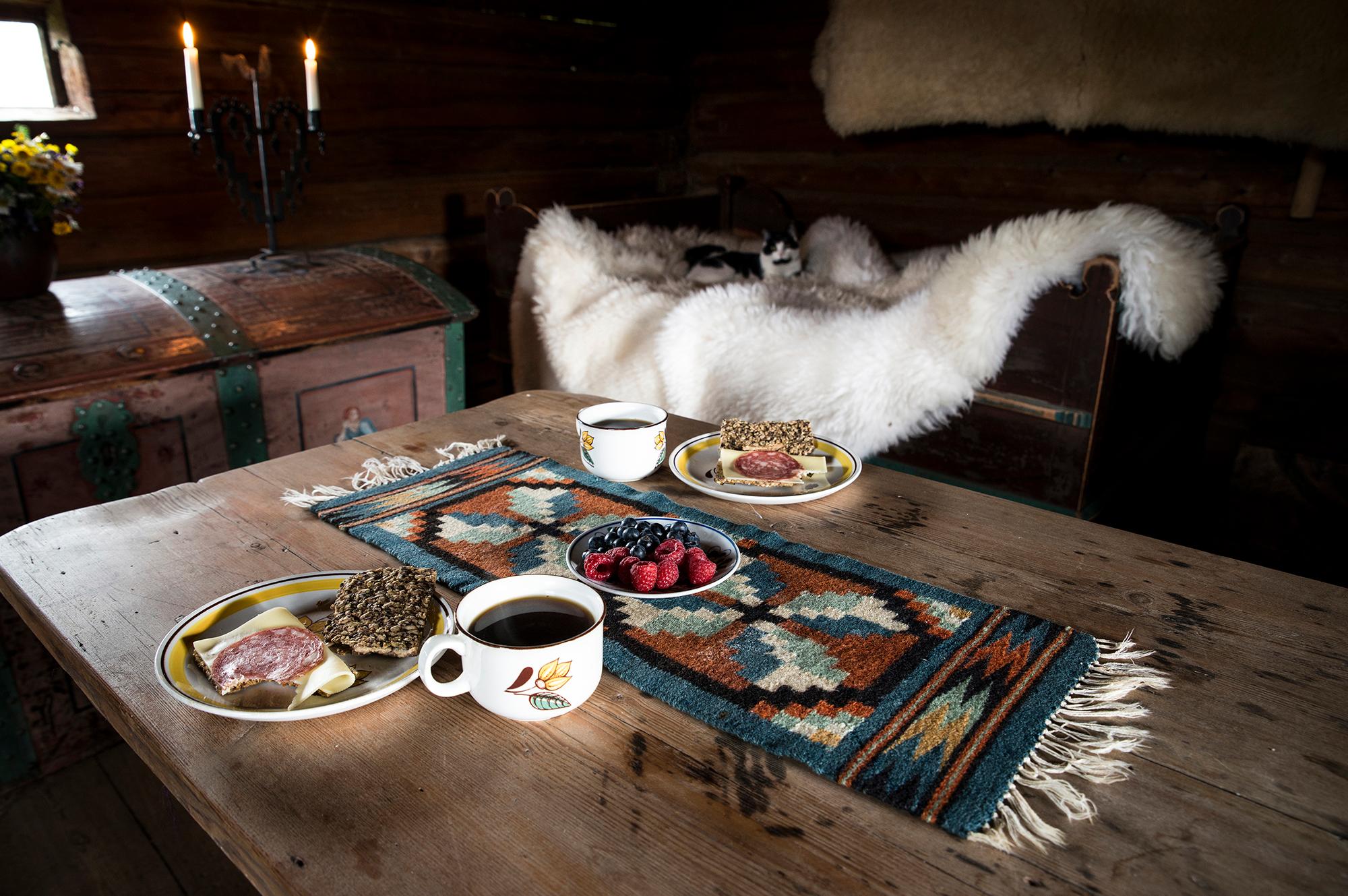 Breakfast at Sygard Grytting pilgrim farm in Gudbrandsdalen, Eastern Norway