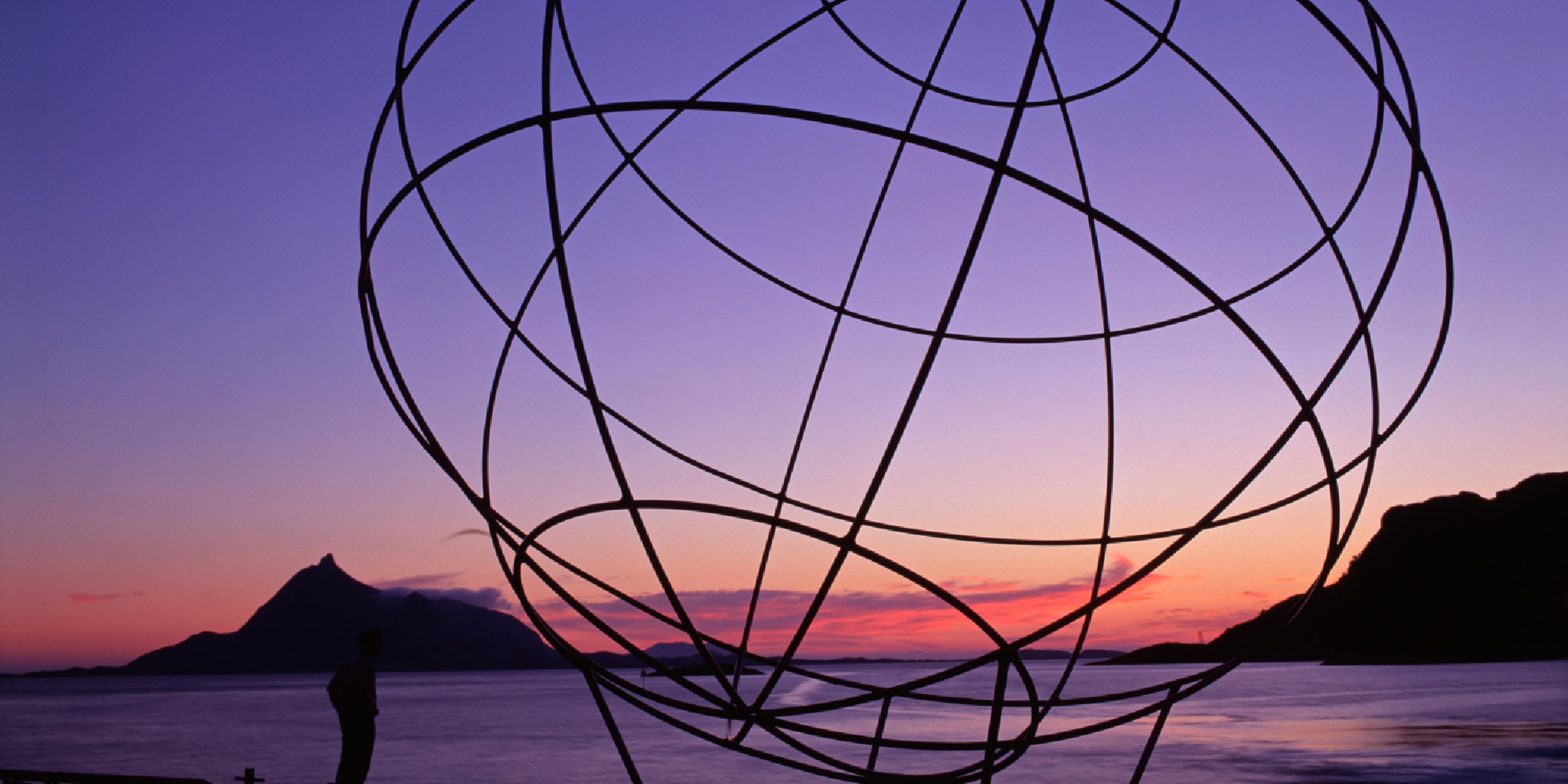 The globe marking the Arctic Circle in Tonnes at Rødøy, Norway.