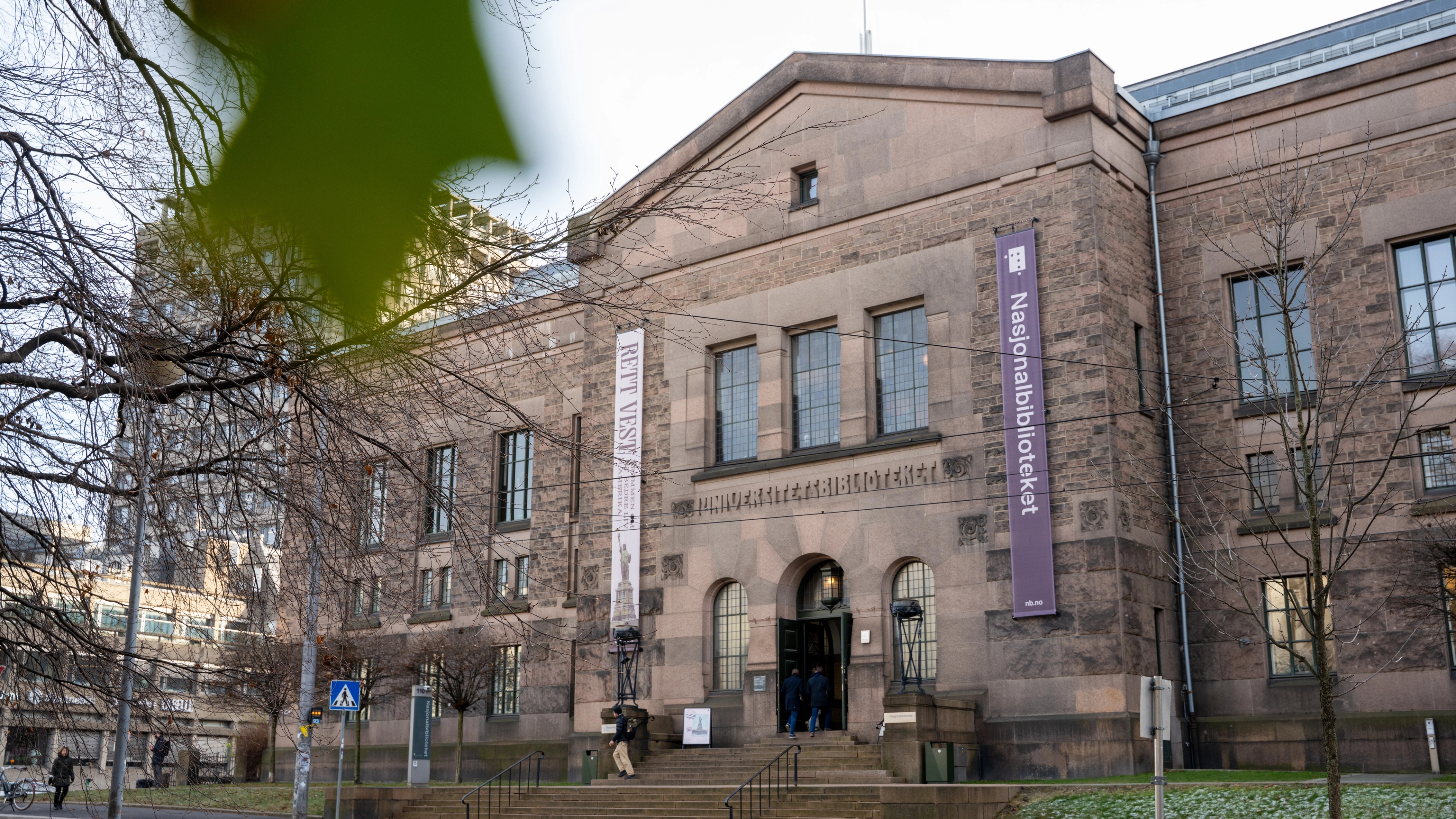 Street view of The National Library at Solli Plass in Oslo.