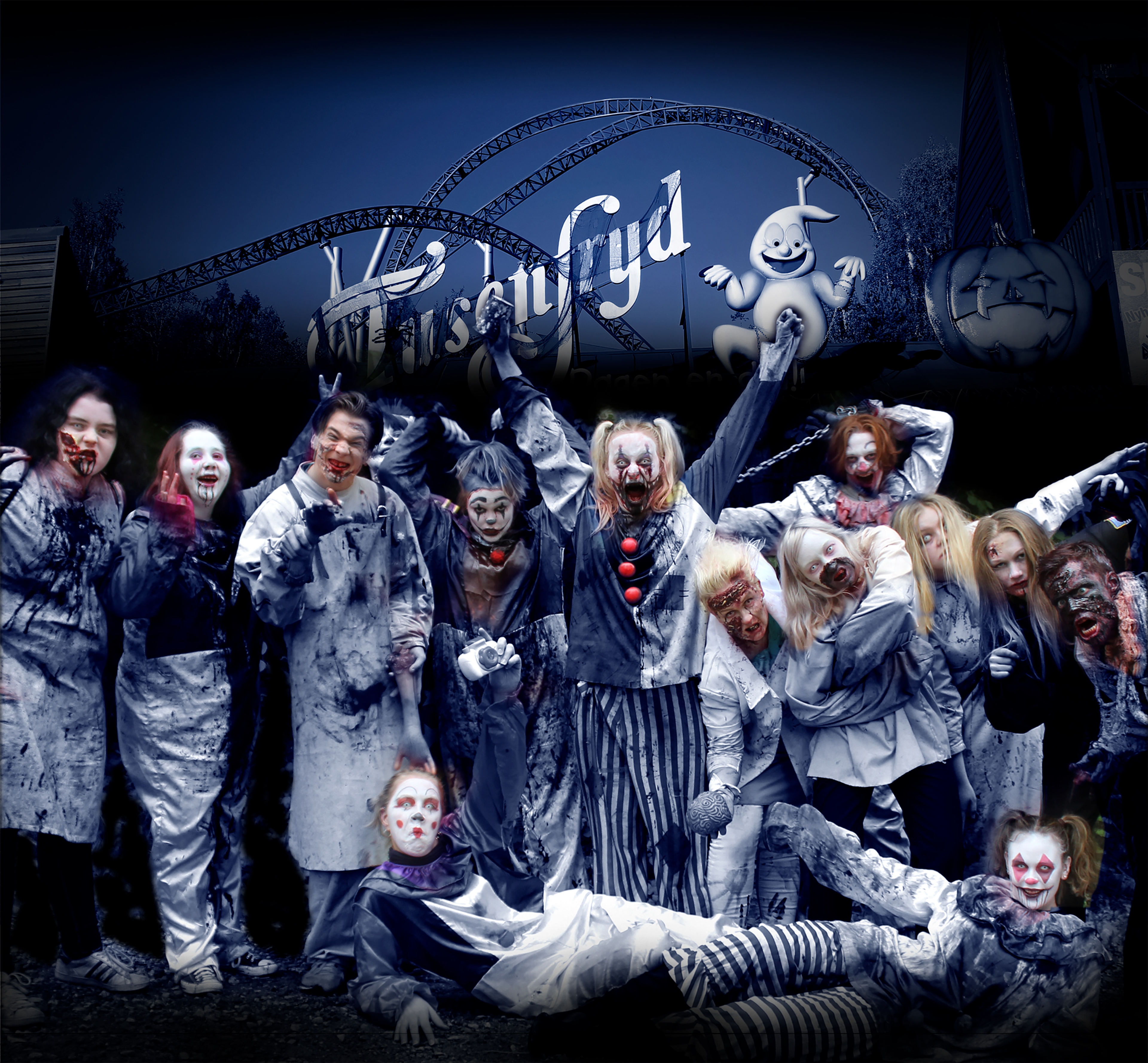 A group of zombies ready to welcome you for Halloween at the theme park TusenFryd outside Oslo in Eastern Norway