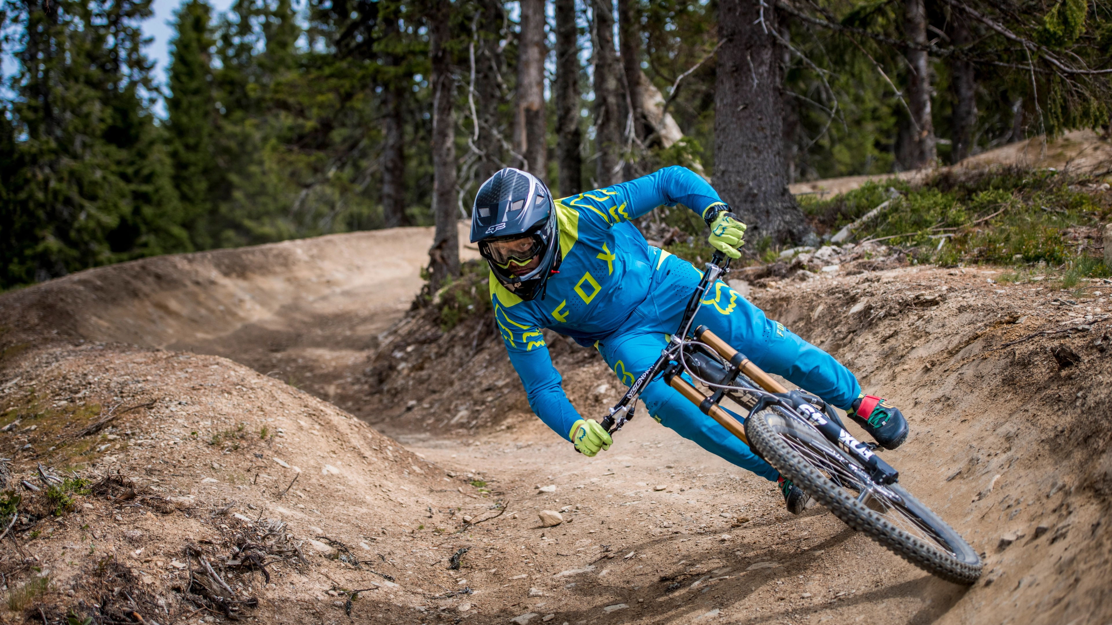 A person mountain biking in Hafjell bike park, Eastern Norway