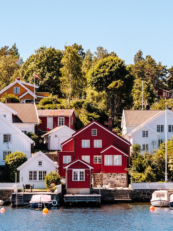 Houses by the sea in Arendal in Southern Norway