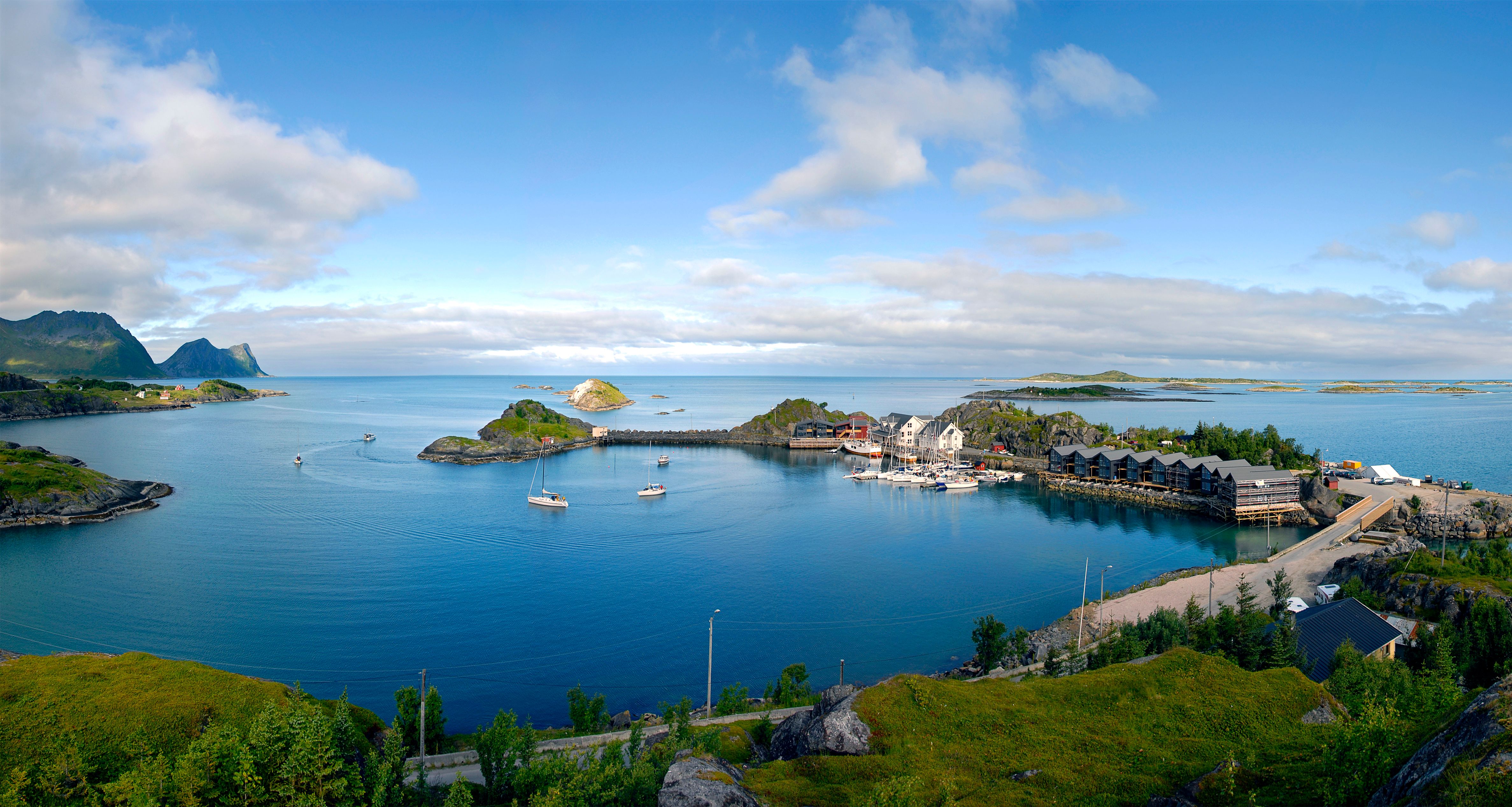 View of the area around the small fishing village Berg in Northern Norway