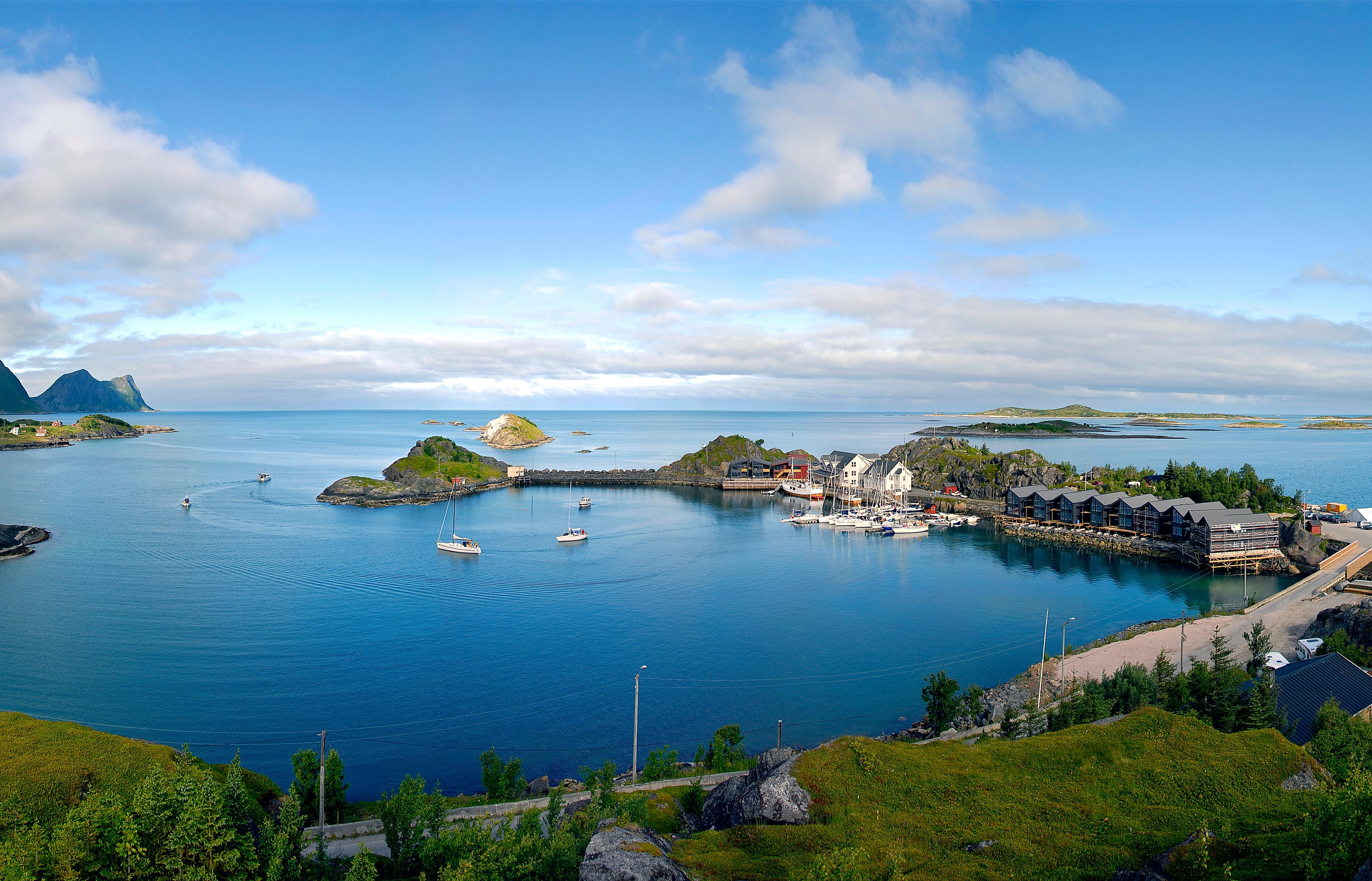 View of the area around the small fishing village Berg in Northern Norway