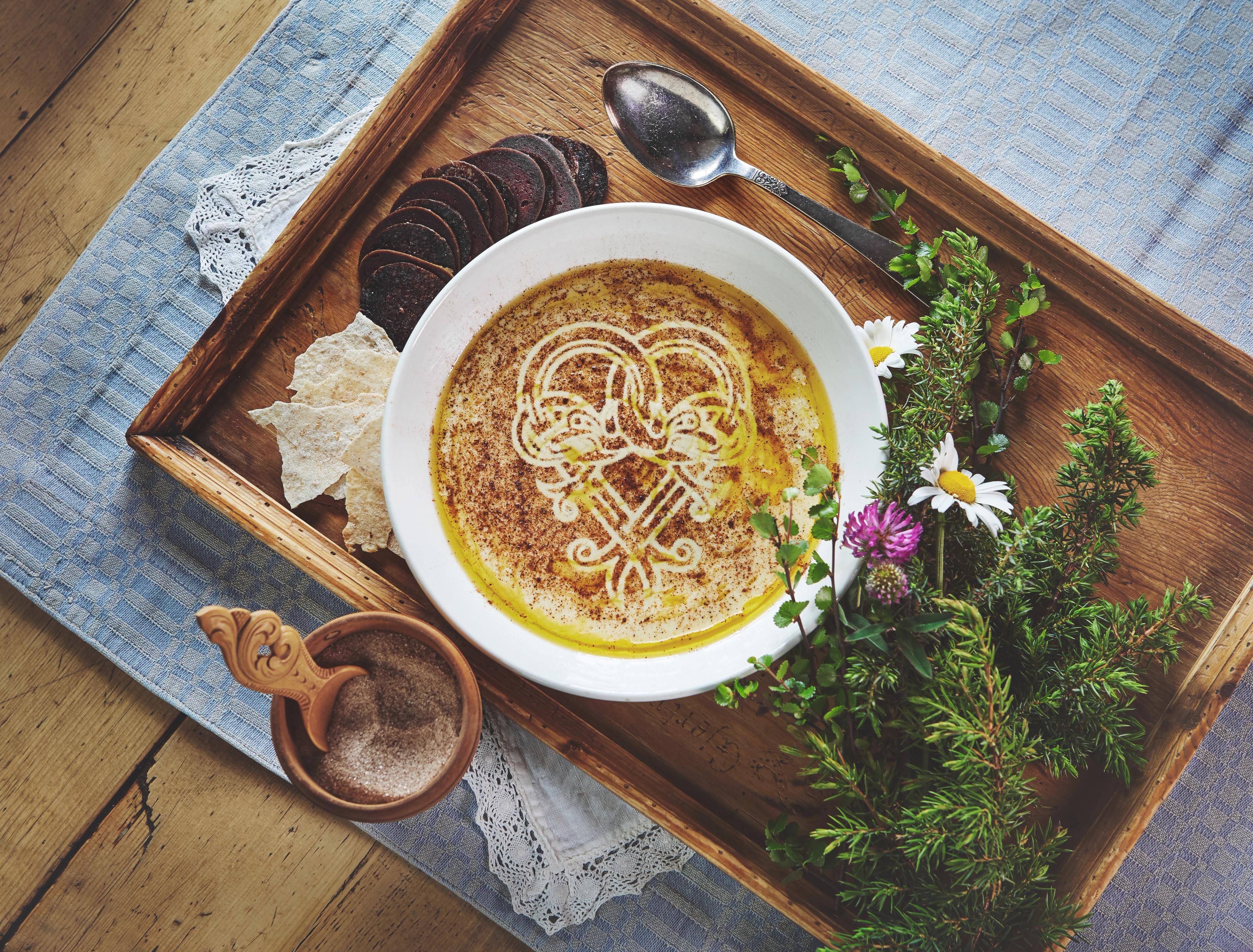 A delicate plate of sour cream porridge, rømmegrøt, from Vasetstølen in Valdres