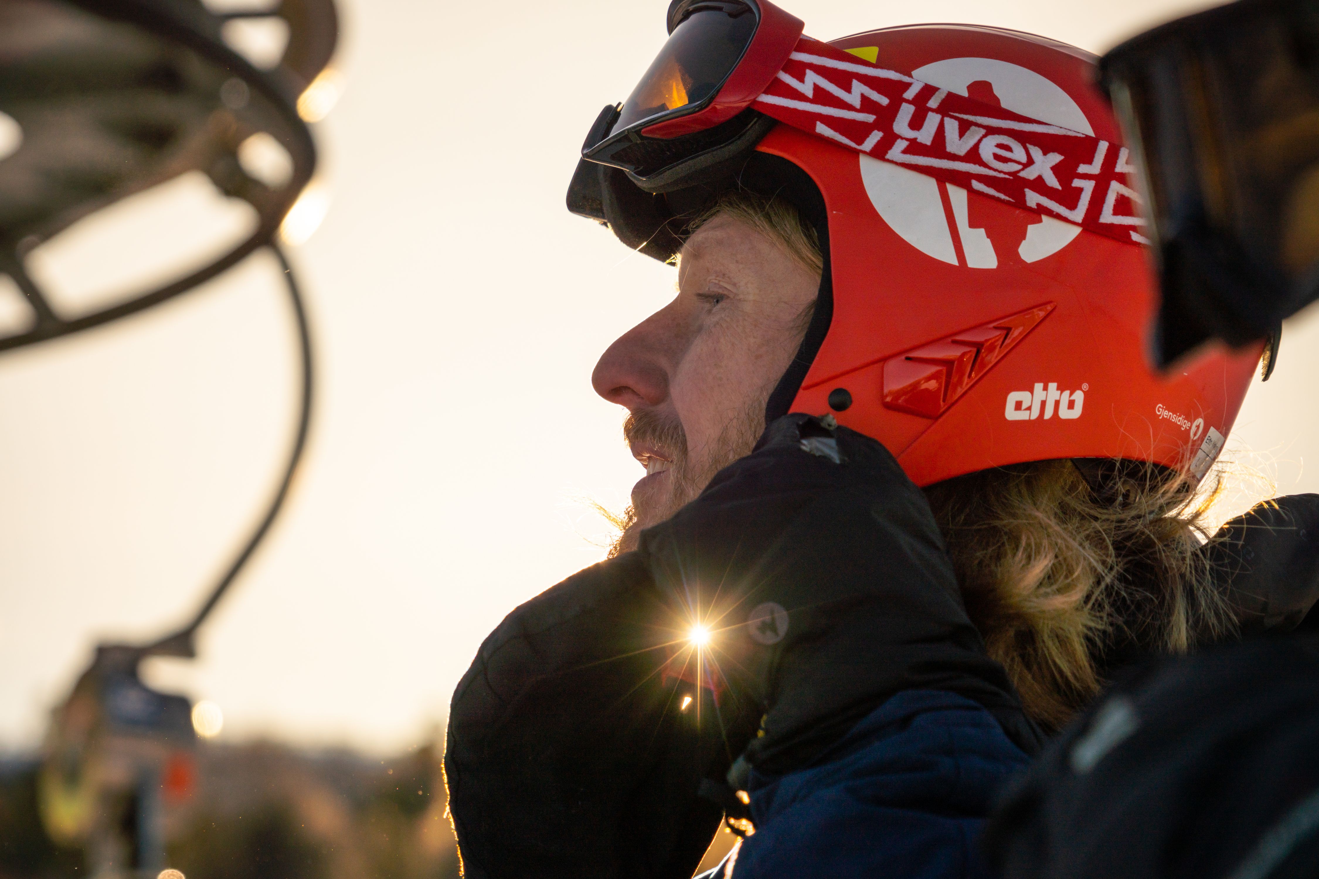 A man getting ready to go tobogganing at Dagali Fjellpark.