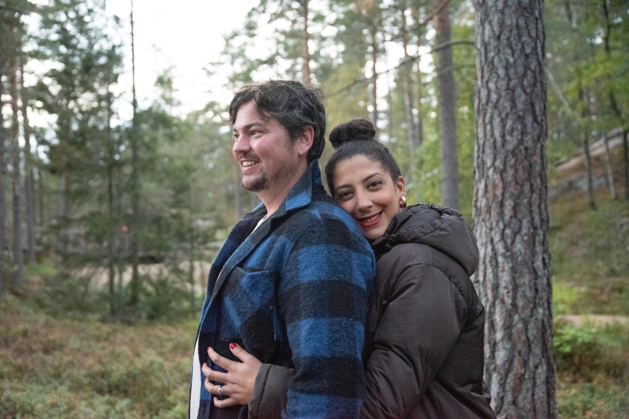 Sam and Stephanie in the forest in Southern Norway