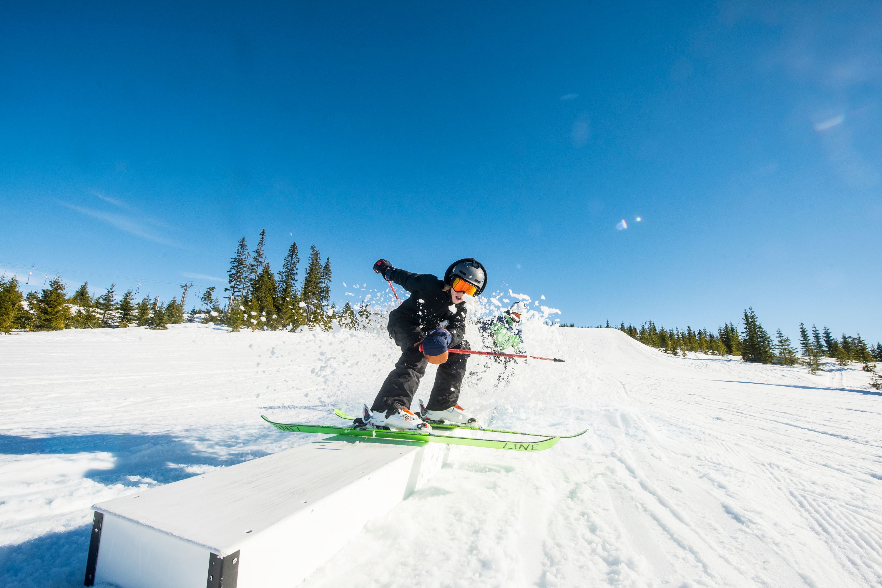 Child alpine skiing in terrain park, Hafjell Alpine Resort, Eastern Norway