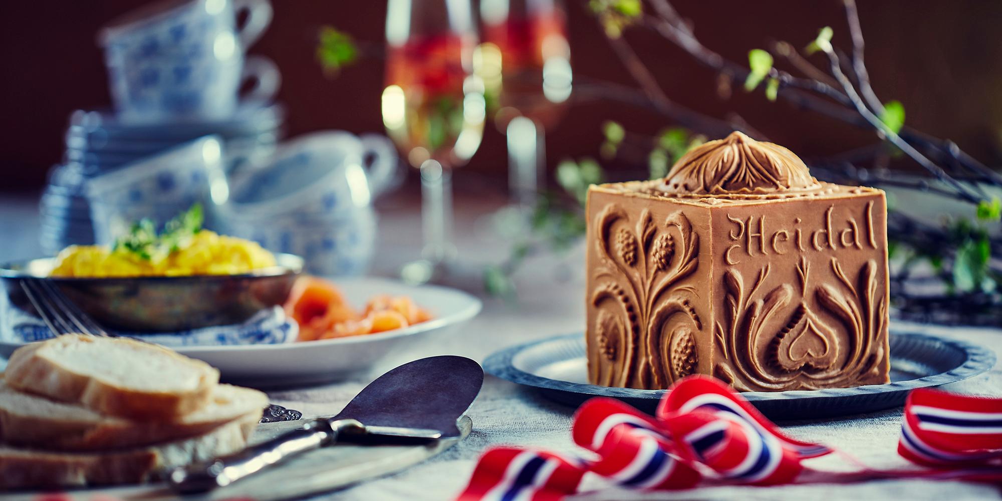 Brown cheese from the Norwegian creamery Heidal Ysteri in the Gudbrandsdalen valley, Eastern Norway