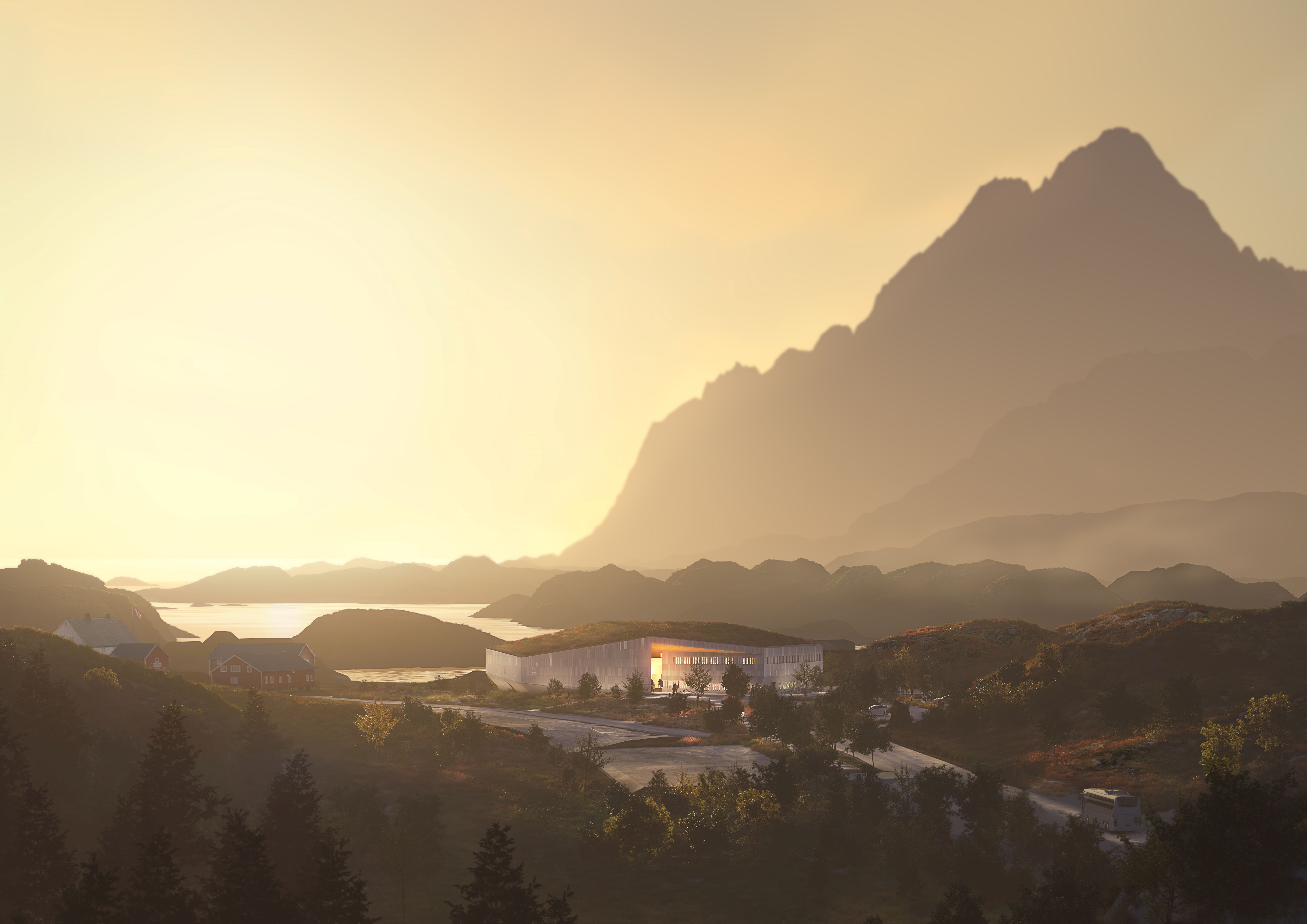 Exterior illustration of Otolitten, a museum and experience center that is part of SKREI