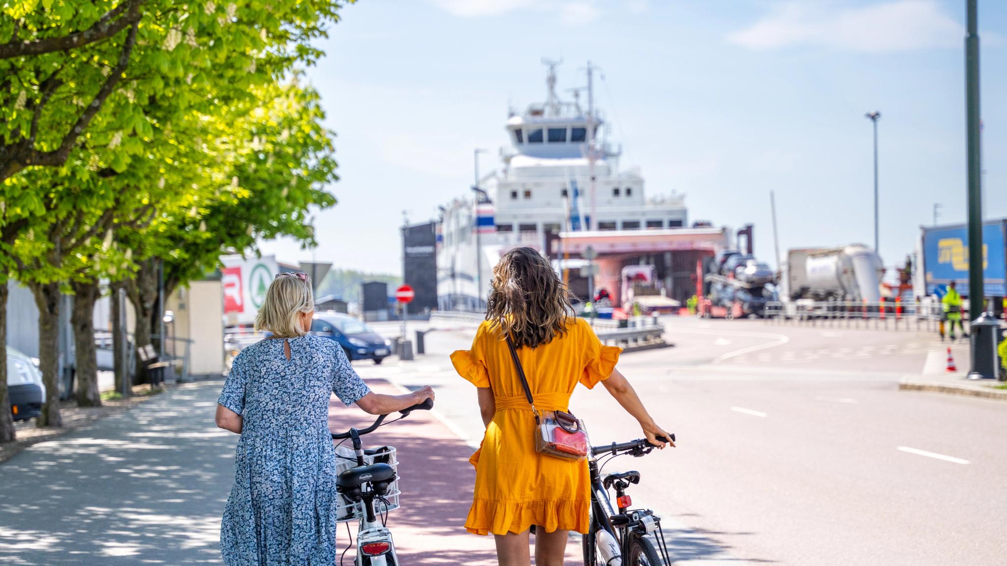 Two women embarking the Bastø Fosen ferry from Moss to Horten