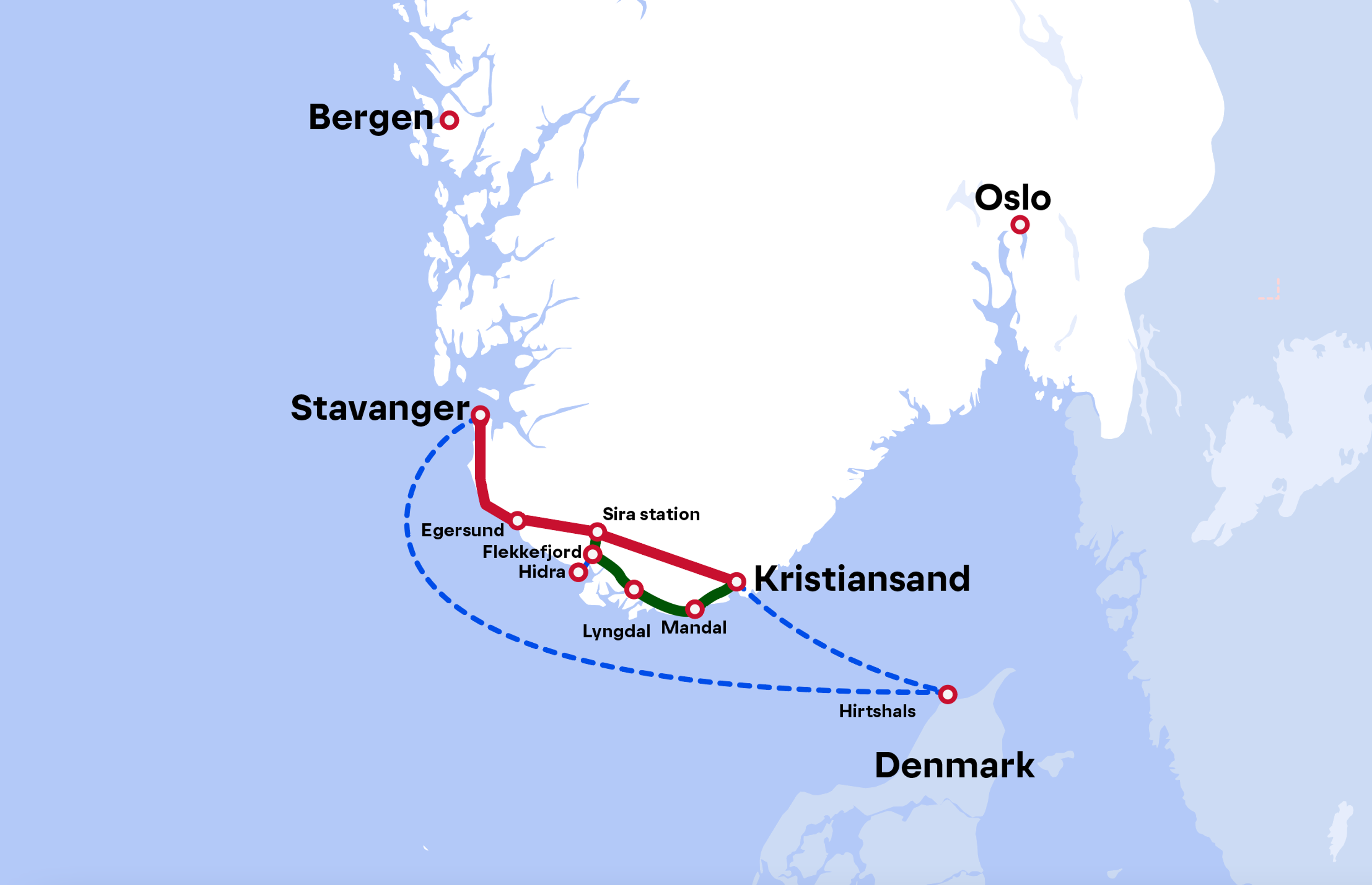 Map - Kristiansand - Mandal - Flekkefjord, Southern Norway