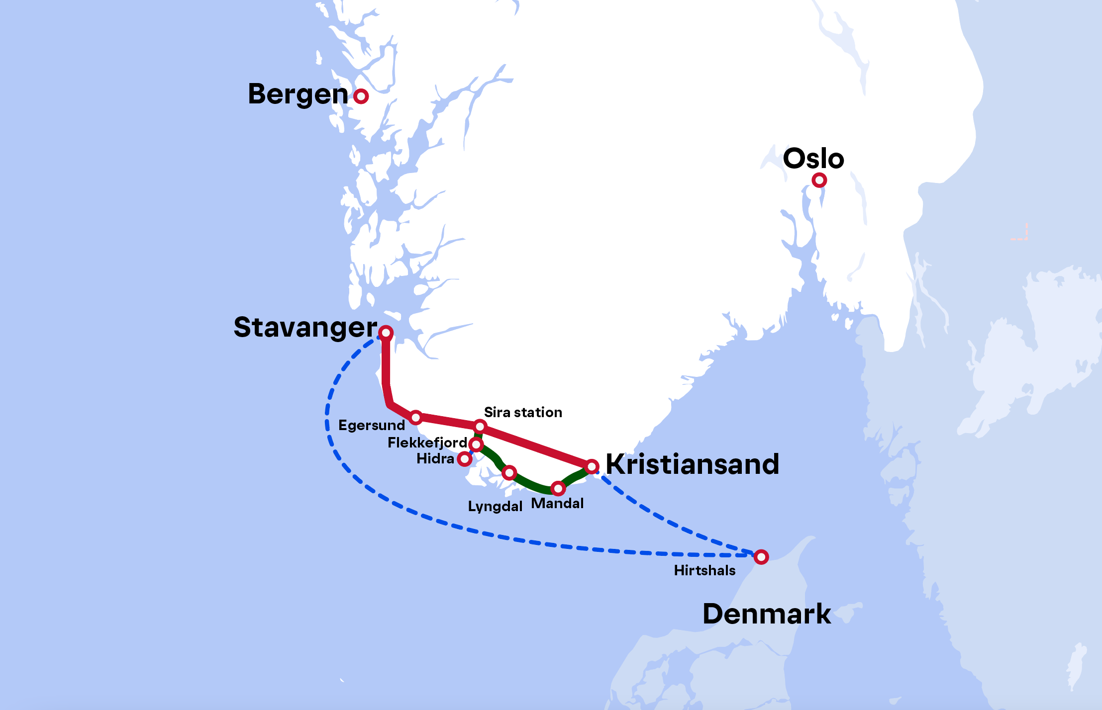 Map - Kristiansand - Mandal - Flekkefjord, Southern Norway