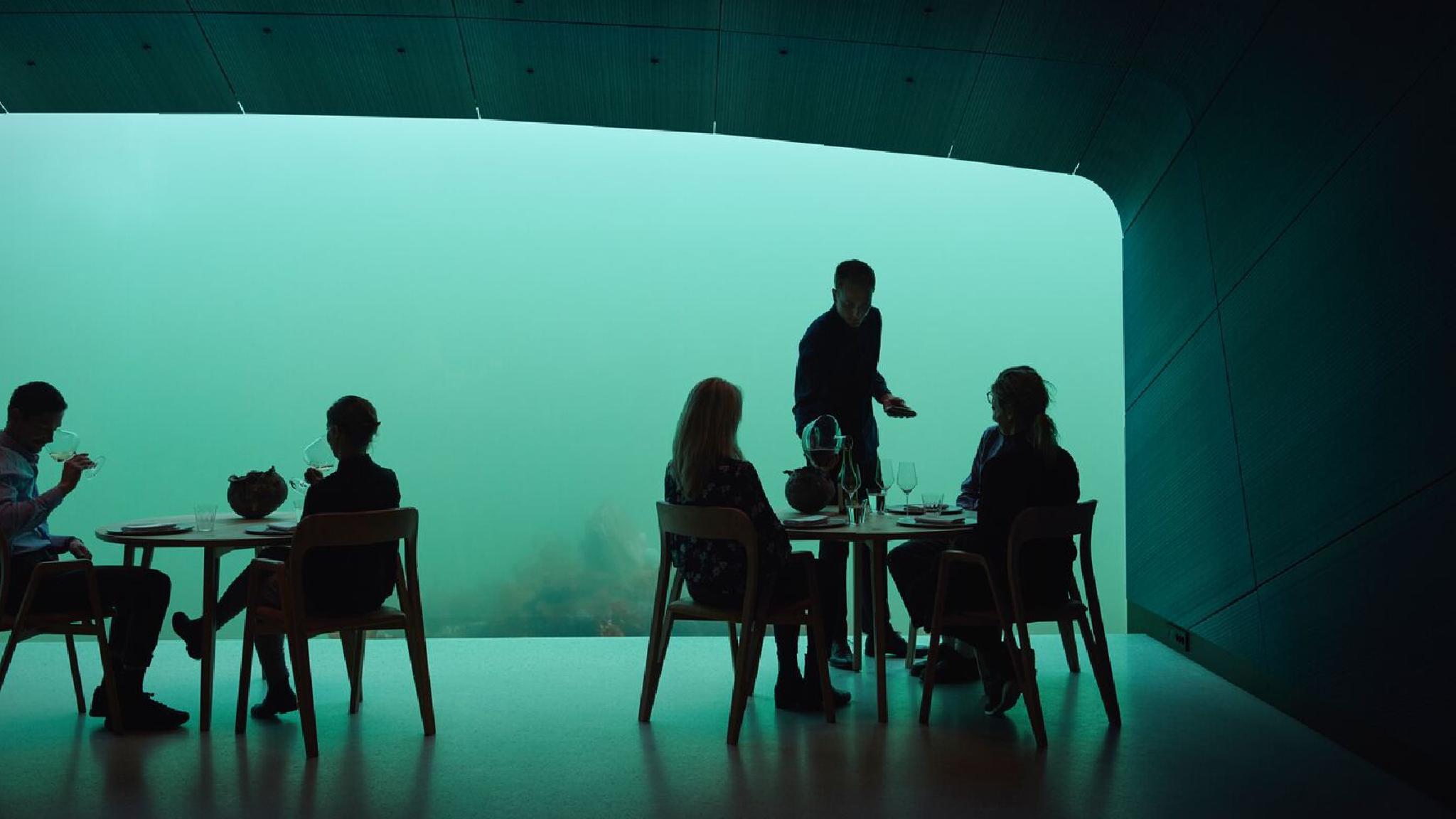 Inside the underwater restaurant Under in Lindesnes, Southern Norway