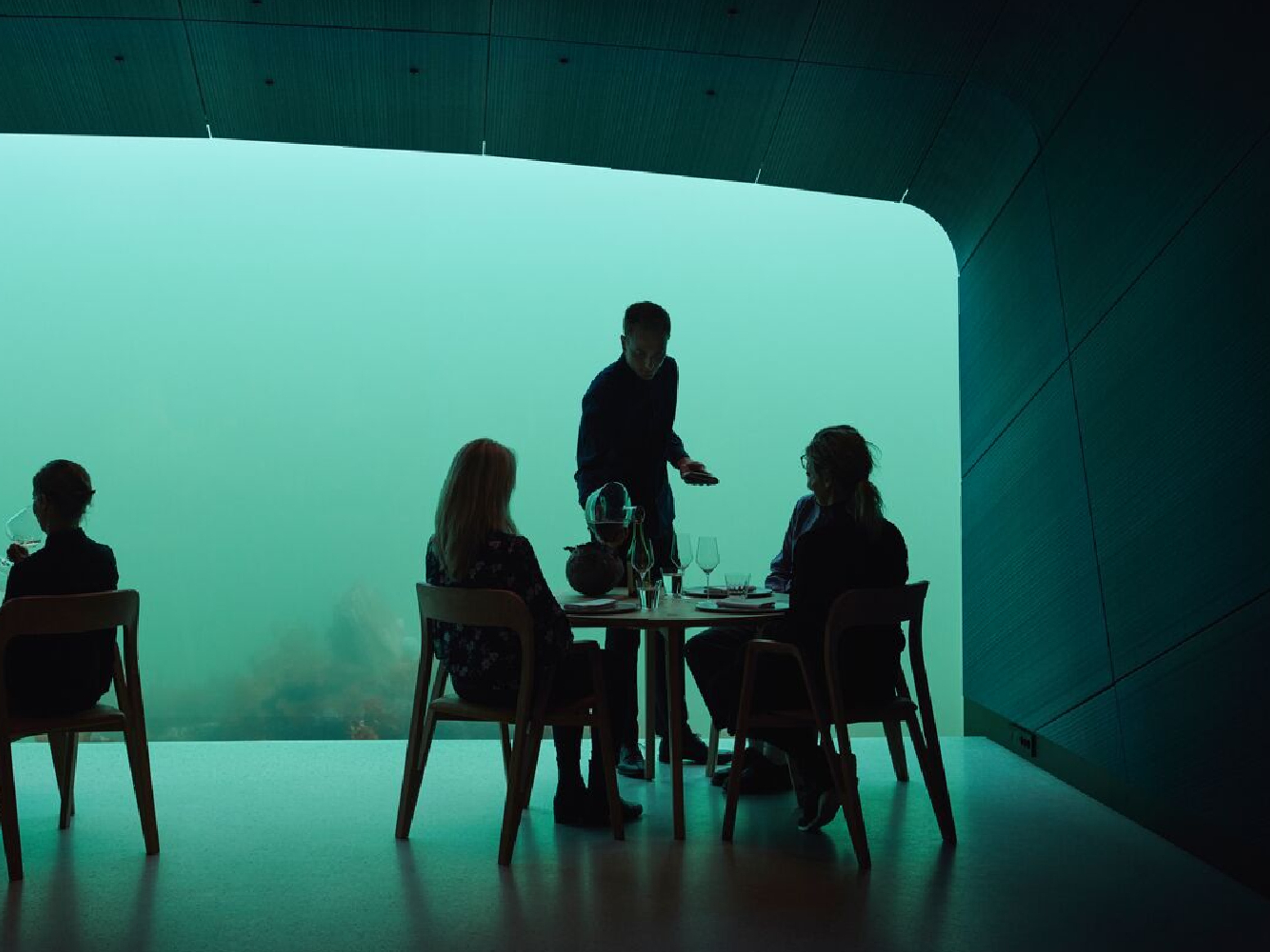 Inside the underwater restaurant Under in Lindesnes, Southern Norway
