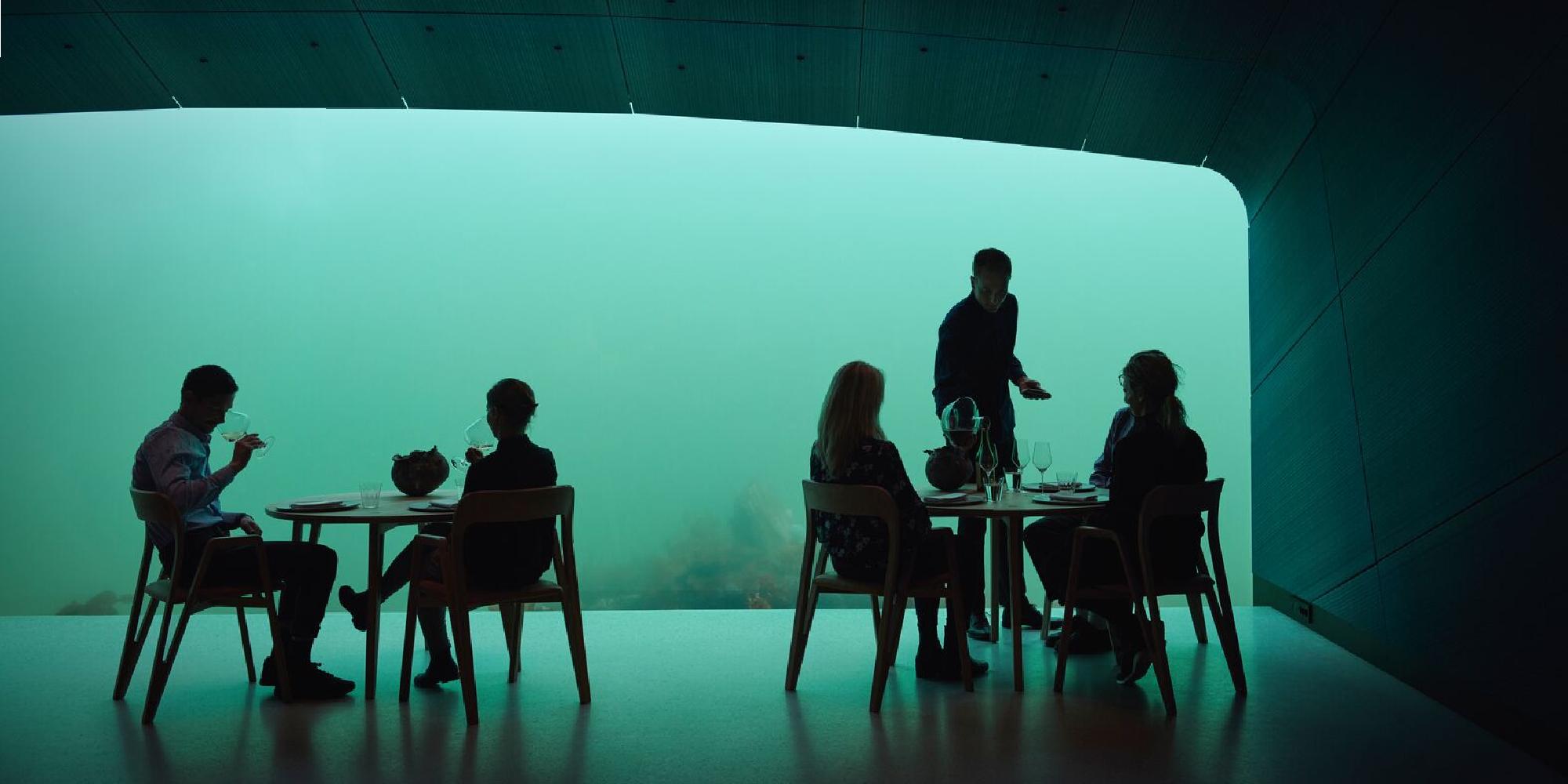 Inside the underwater restaurant Under in Lindesnes, Southern Norway